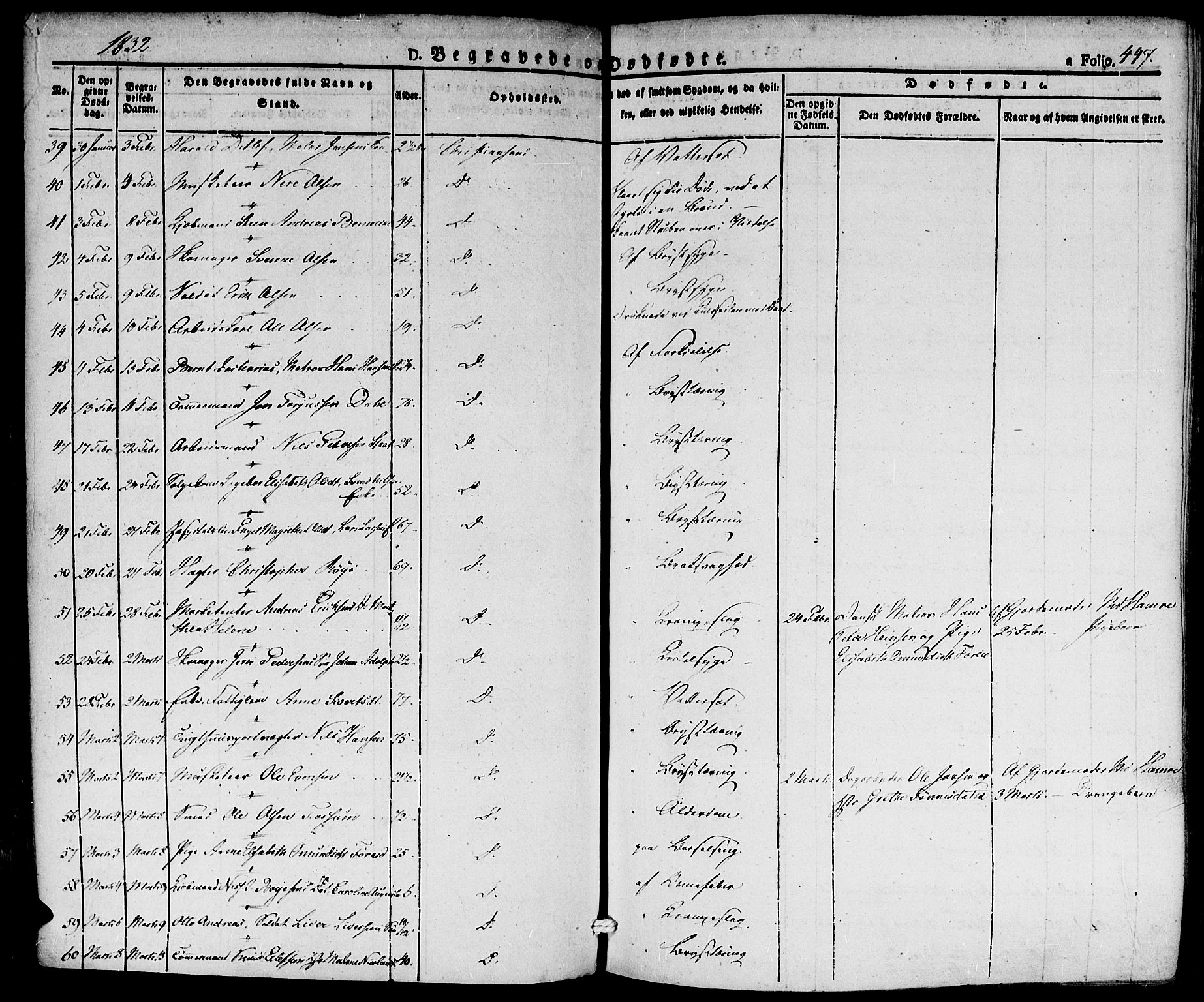 Kristiansand domprosti, AV/SAK-1112-0006/F/Fa/L0011: Parish register (official) no. A 11, 1827-1841, p. 447