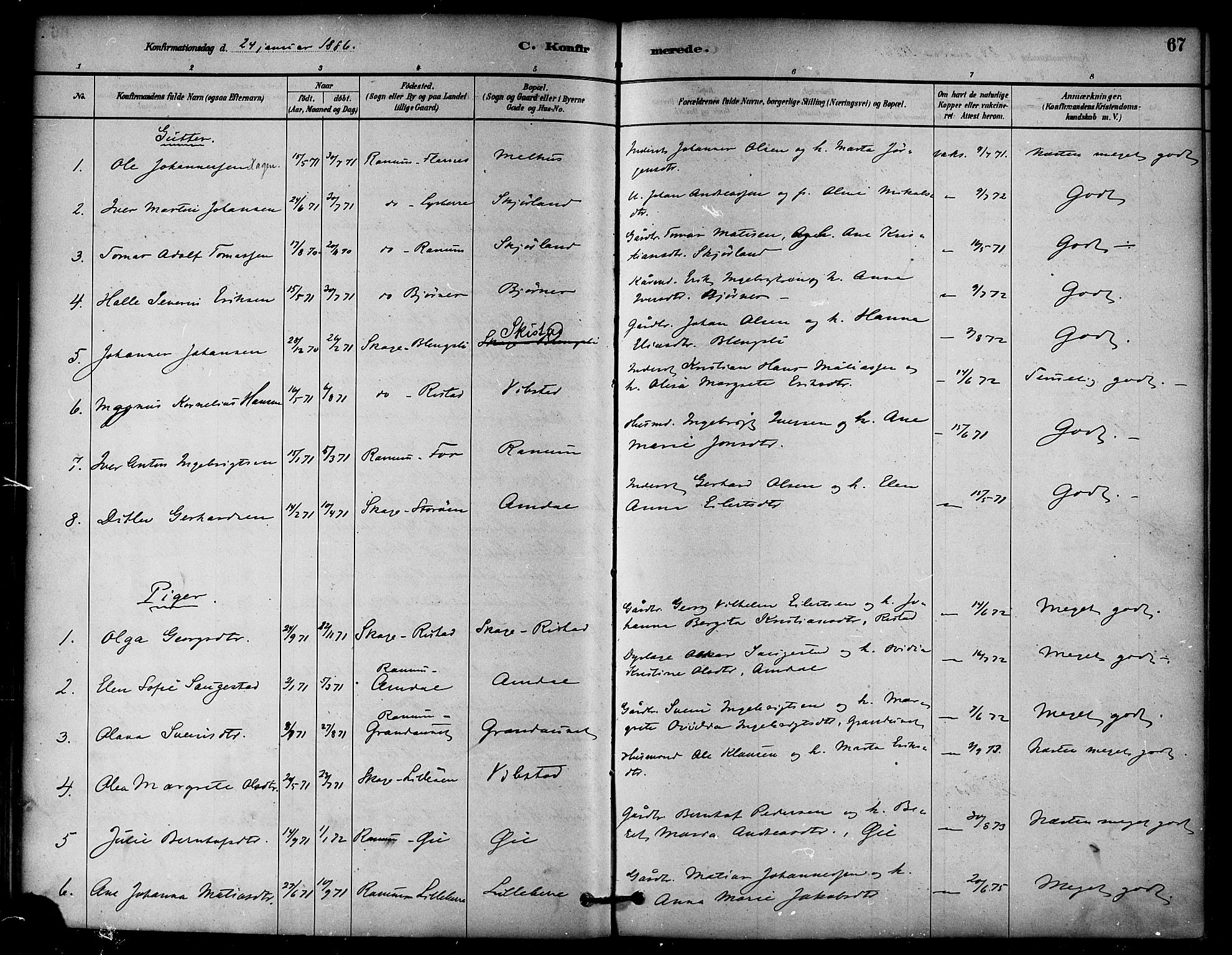 Ministerialprotokoller, klokkerbøker og fødselsregistre - Nord-Trøndelag, SAT/A-1458/764/L0555: Parish register (official) no. 764A10, 1881-1896, p. 67
