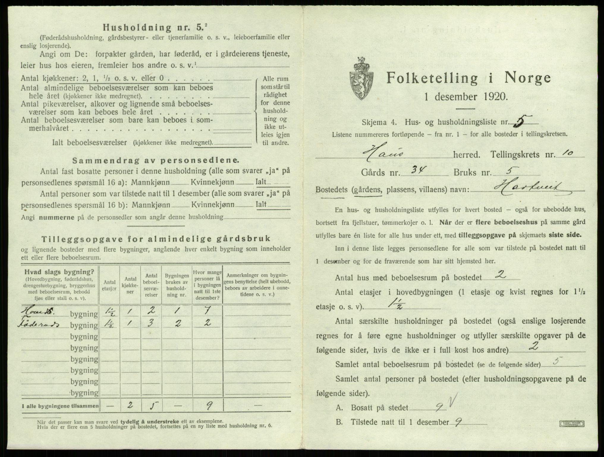 SAB, 1920 census for Haus, 1920, p. 736