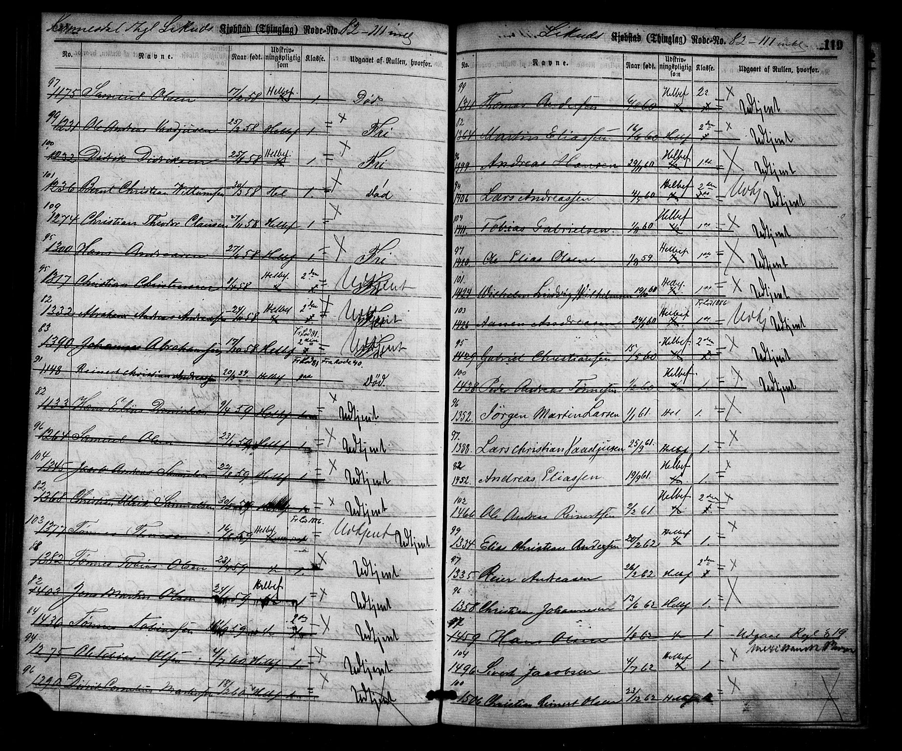 Flekkefjord mønstringskrets, AV/SAK-2031-0018/F/Ff/L0001: Utskrivningsregisterrulle, nr som i hovedrulle, N-10, 1860-1900, p. 124