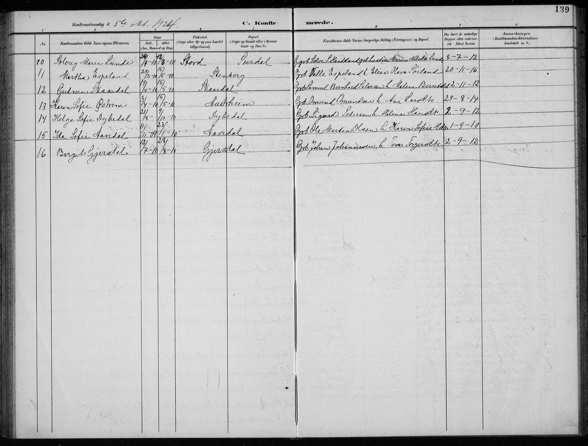 Lund sokneprestkontor, AV/SAST-A-101809/S07/L0008: Parish register (copy) no. B 8, 1902-1936, p. 139