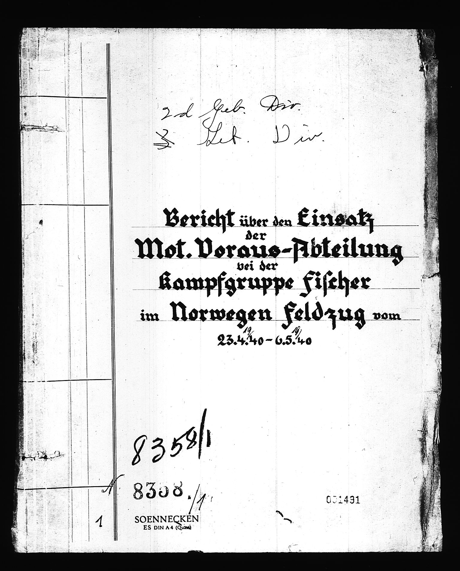 Documents Section, RA/RAFA-2200/V/L0086: Amerikansk mikrofilm "Captured German Documents".
Box No. 725.  FKA jnr. 601/1954., 1940, p. 105