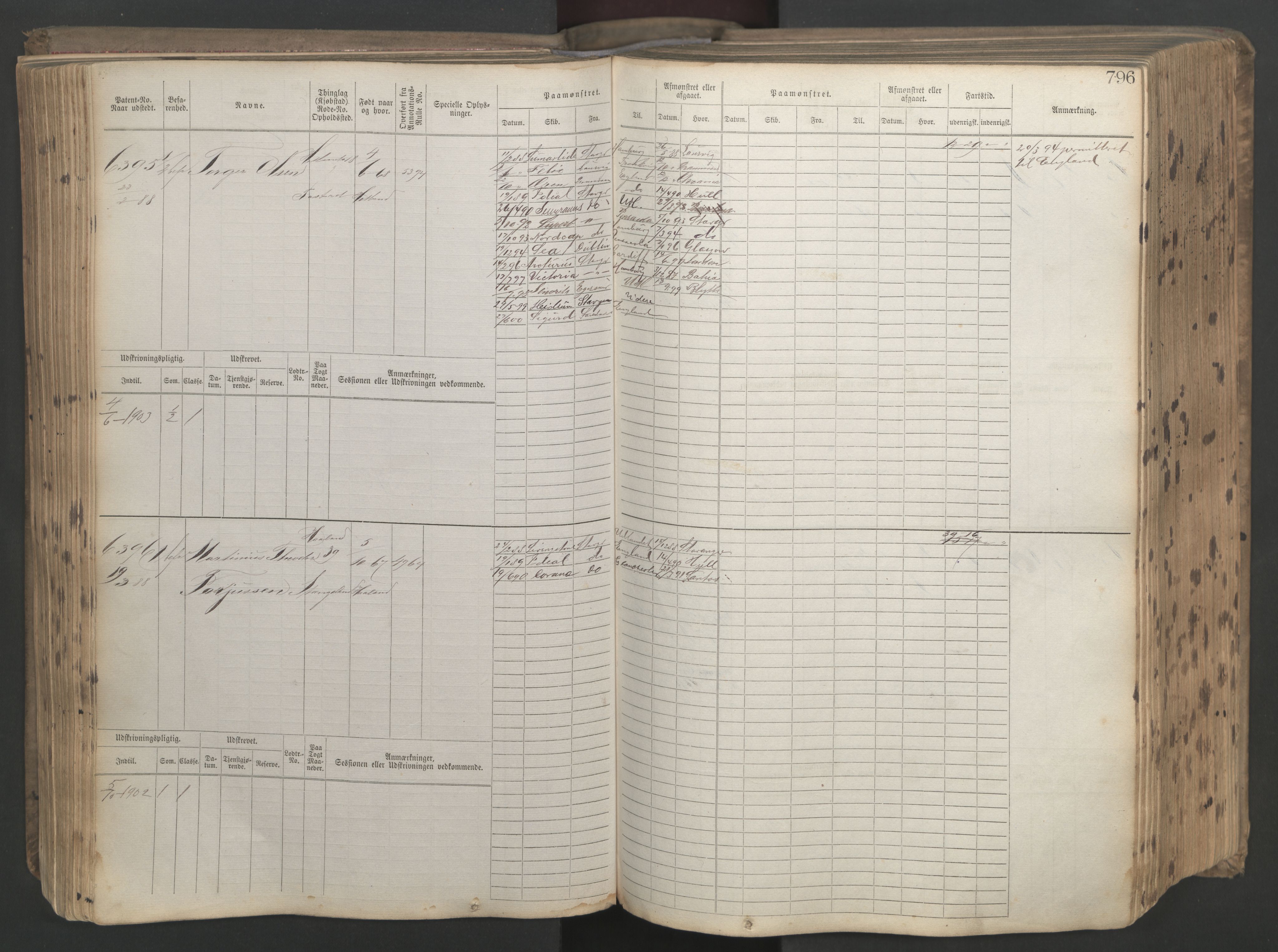 Stavanger sjømannskontor, AV/SAST-A-102006/F/Fb/Fbb/L0021: Sjøfartshovedrulle patnentnr. 6005-7204 (dublett), 1887, p. 200