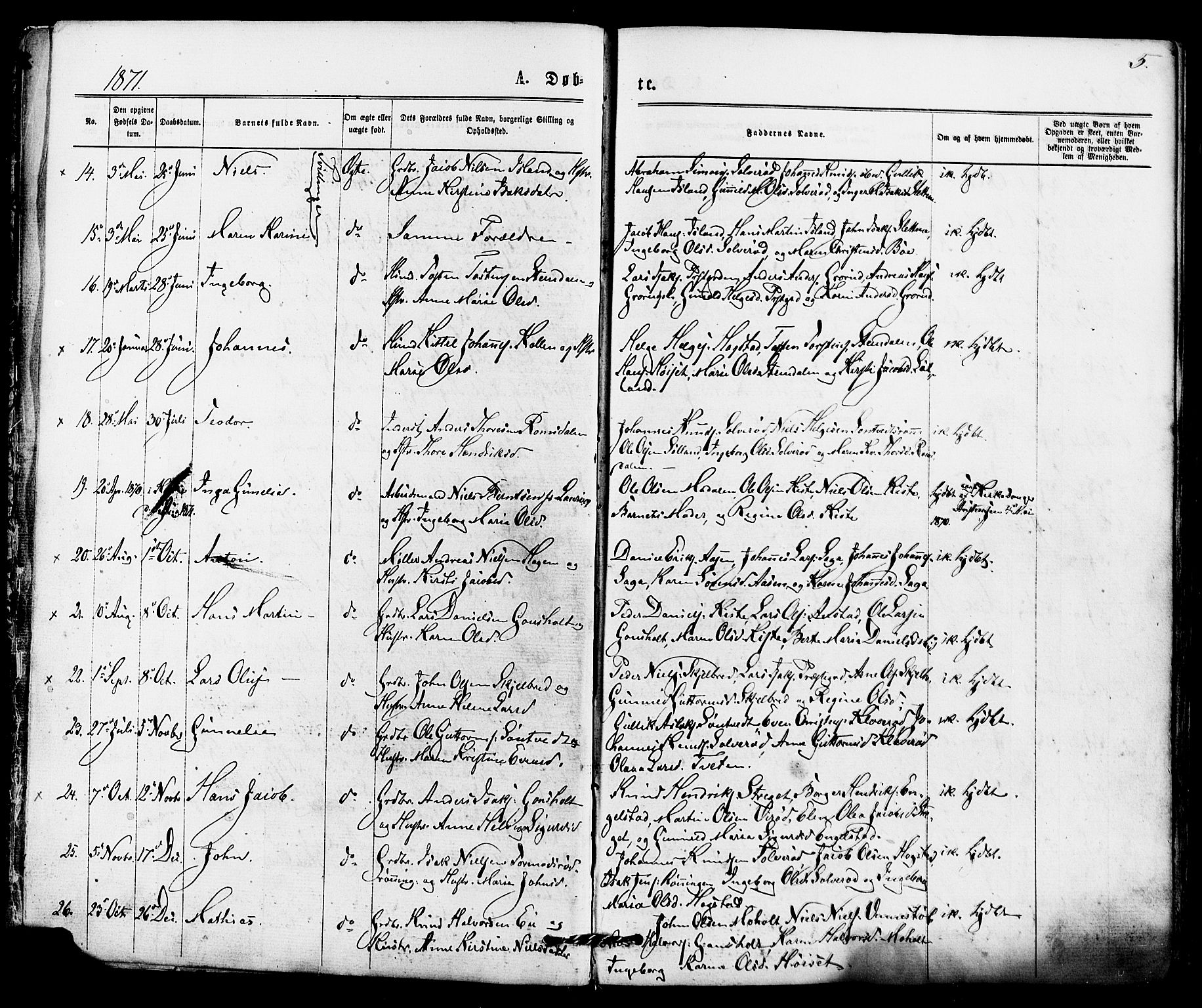 Siljan kirkebøker, AV/SAKO-A-300/F/Fa/L0002: Parish register (official) no. 2, 1870-1895, p. 5