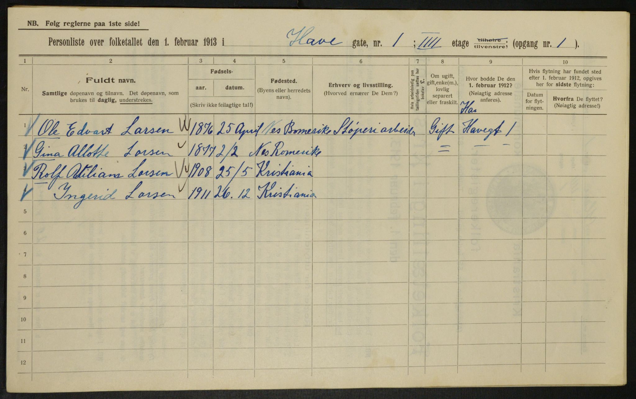 OBA, Municipal Census 1913 for Kristiania, 1913, p. 33383