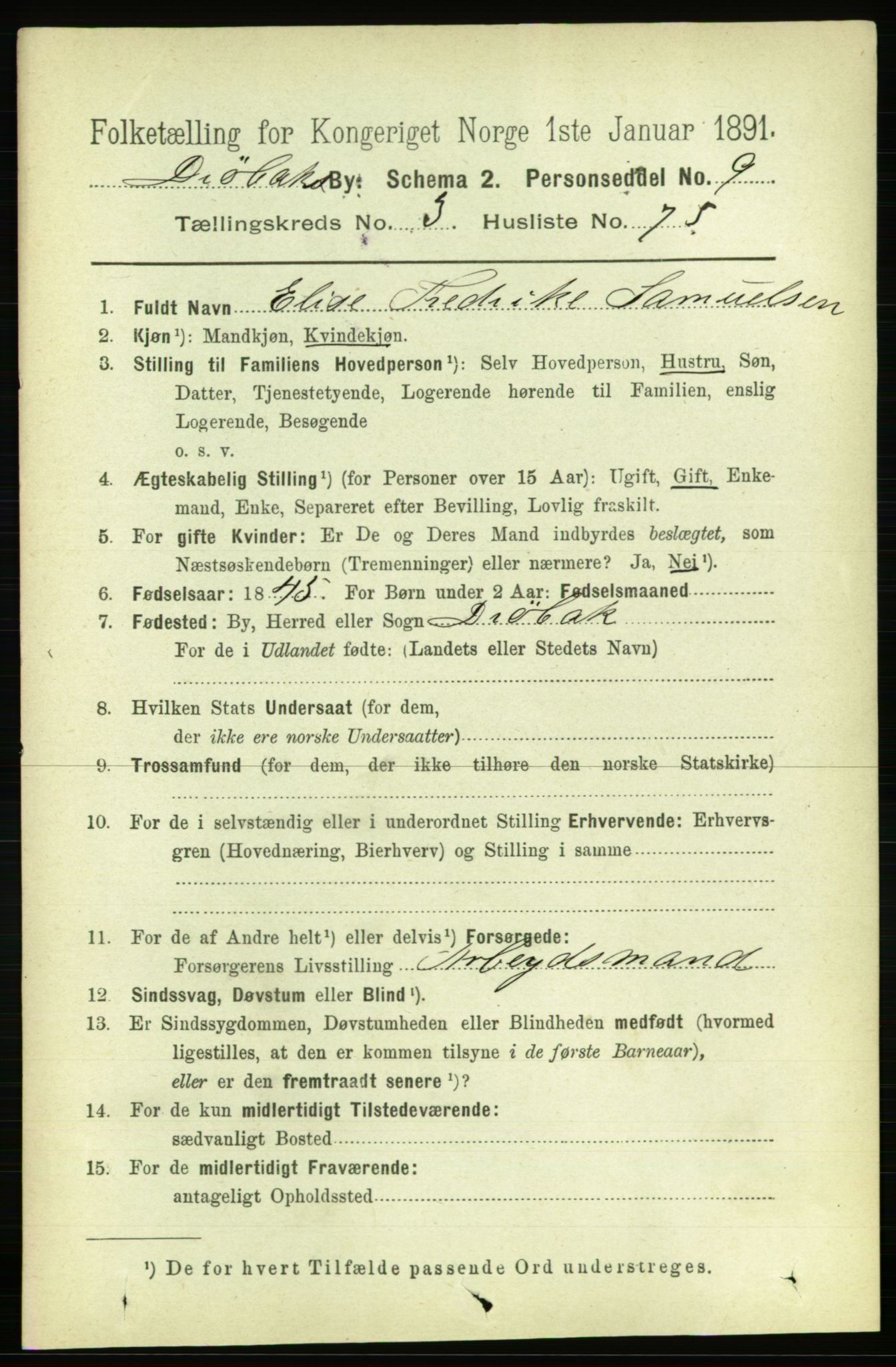 RA, 1891 census for 0203 Drøbak, 1891, p. 2520