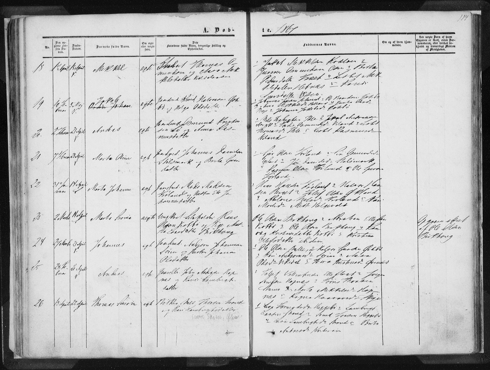 Vikedal sokneprestkontor, AV/SAST-A-101840/01/IV: Parish register (official) no. A 6.1, 1851-1867, p. 114