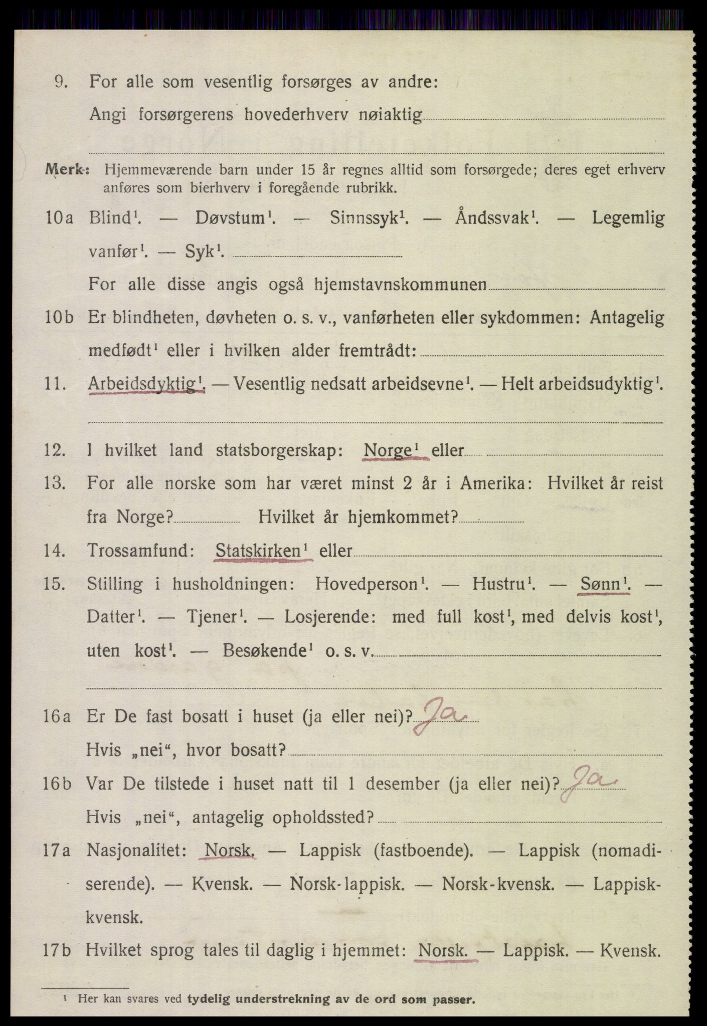 SAT, 1920 census for Nordfold, 1920, p. 2438