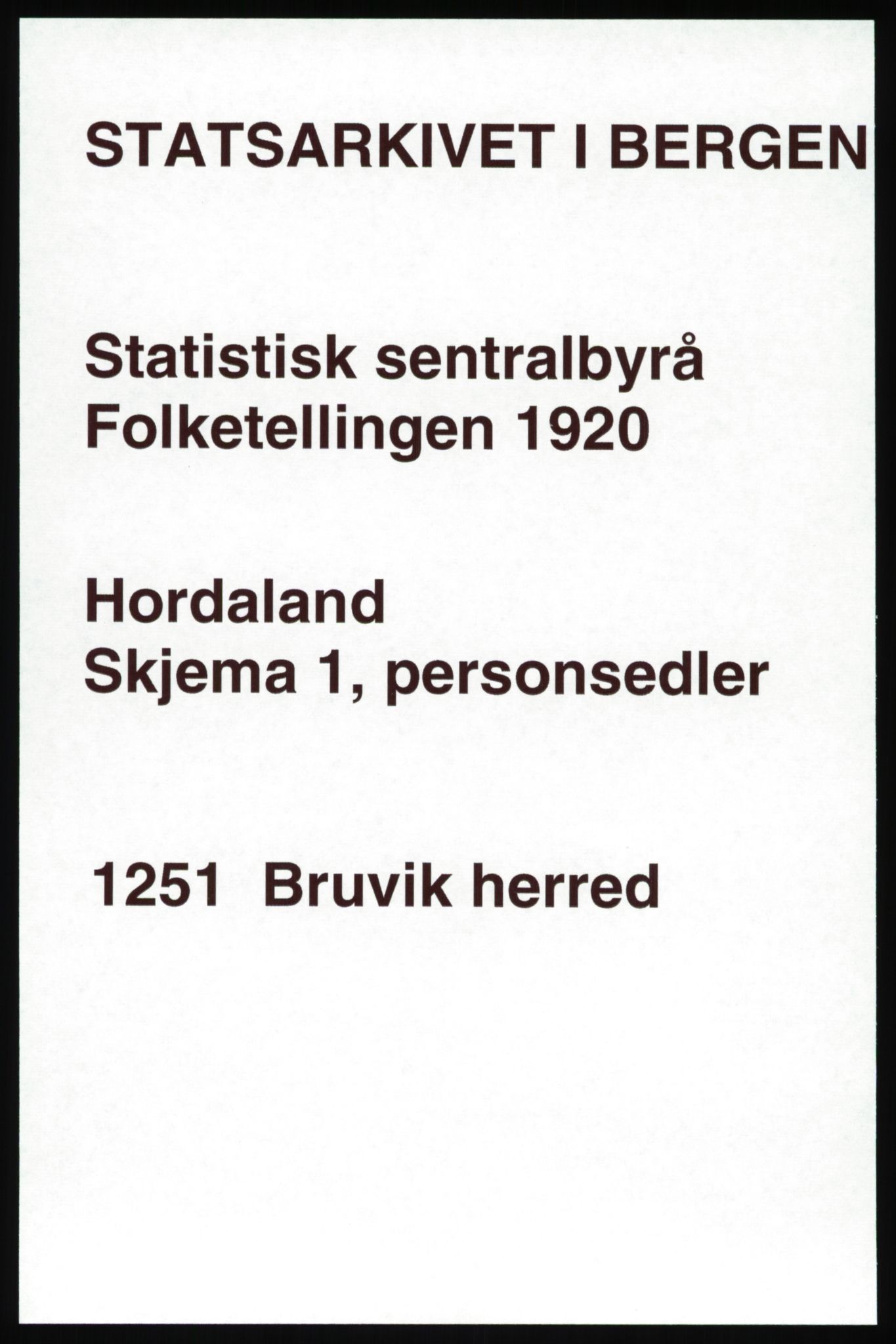 SAB, 1920 census for Bruvik, 1920, p. 1096