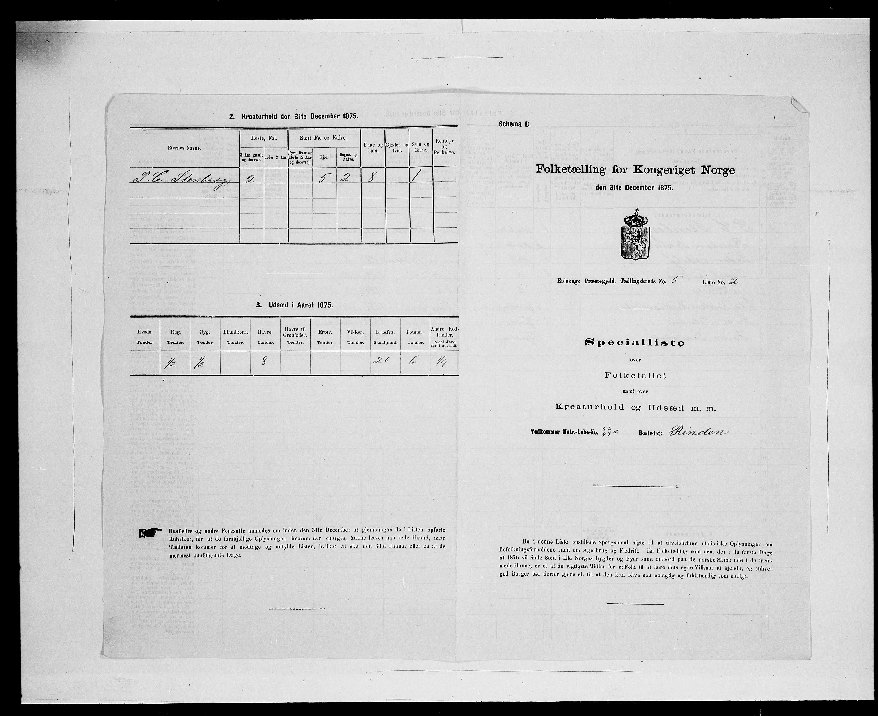 SAH, 1875 census for 0420P Eidskog, 1875, p. 843