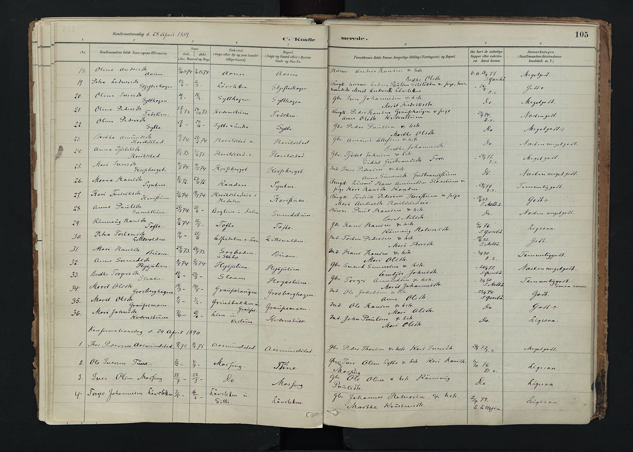 Nord-Fron prestekontor, SAH/PREST-080/H/Ha/Haa/L0005: Parish register (official) no. 5, 1884-1914, p. 105