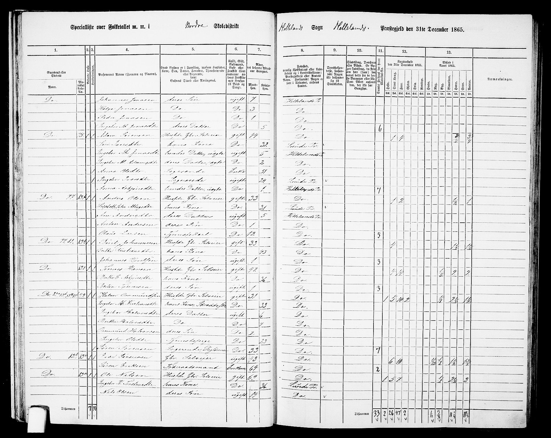 RA, 1865 census for Helleland, 1865, p. 28