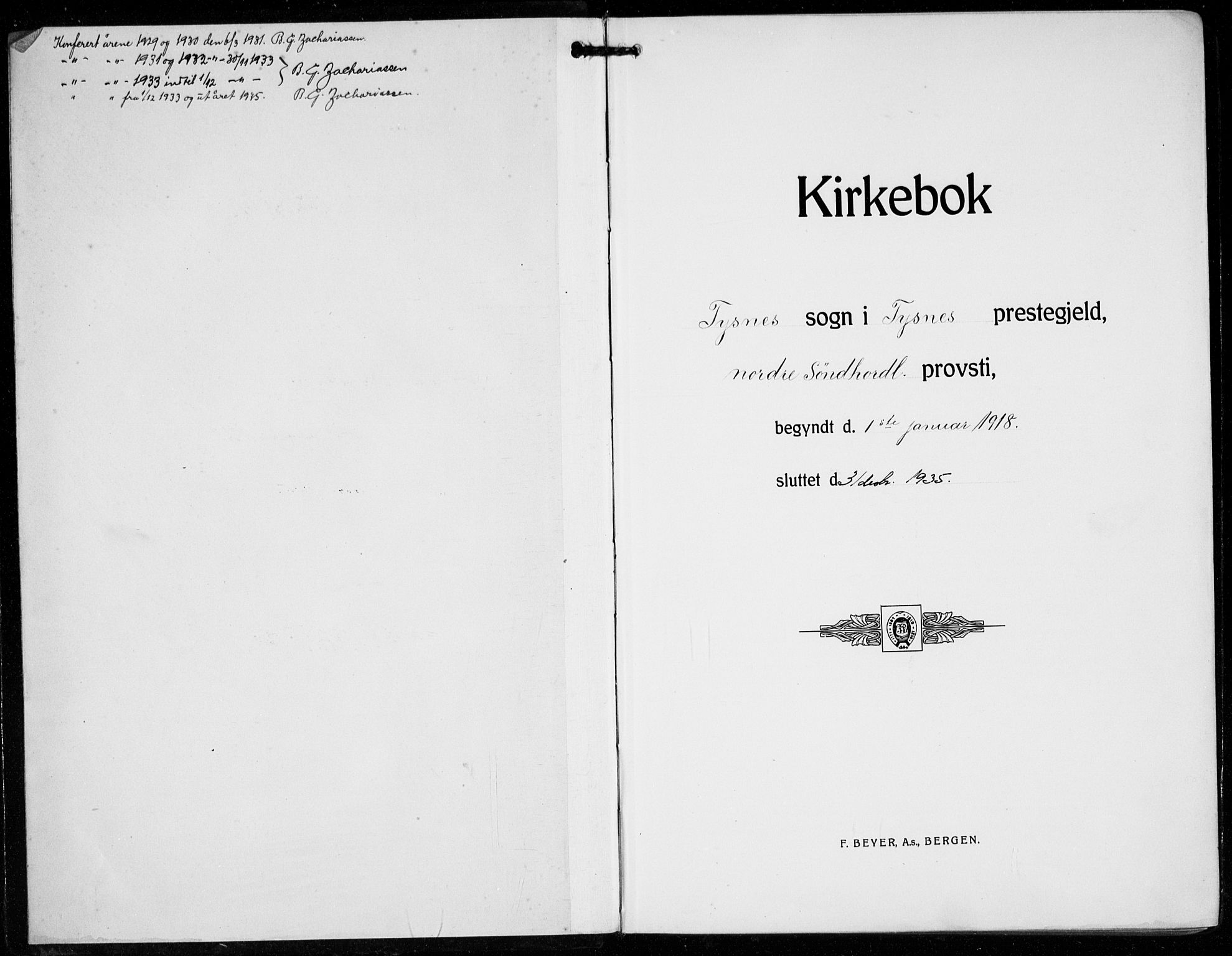 Tysnes sokneprestembete, SAB/A-78601/H/Hab: Parish register (copy) no. B  3, 1918-1935