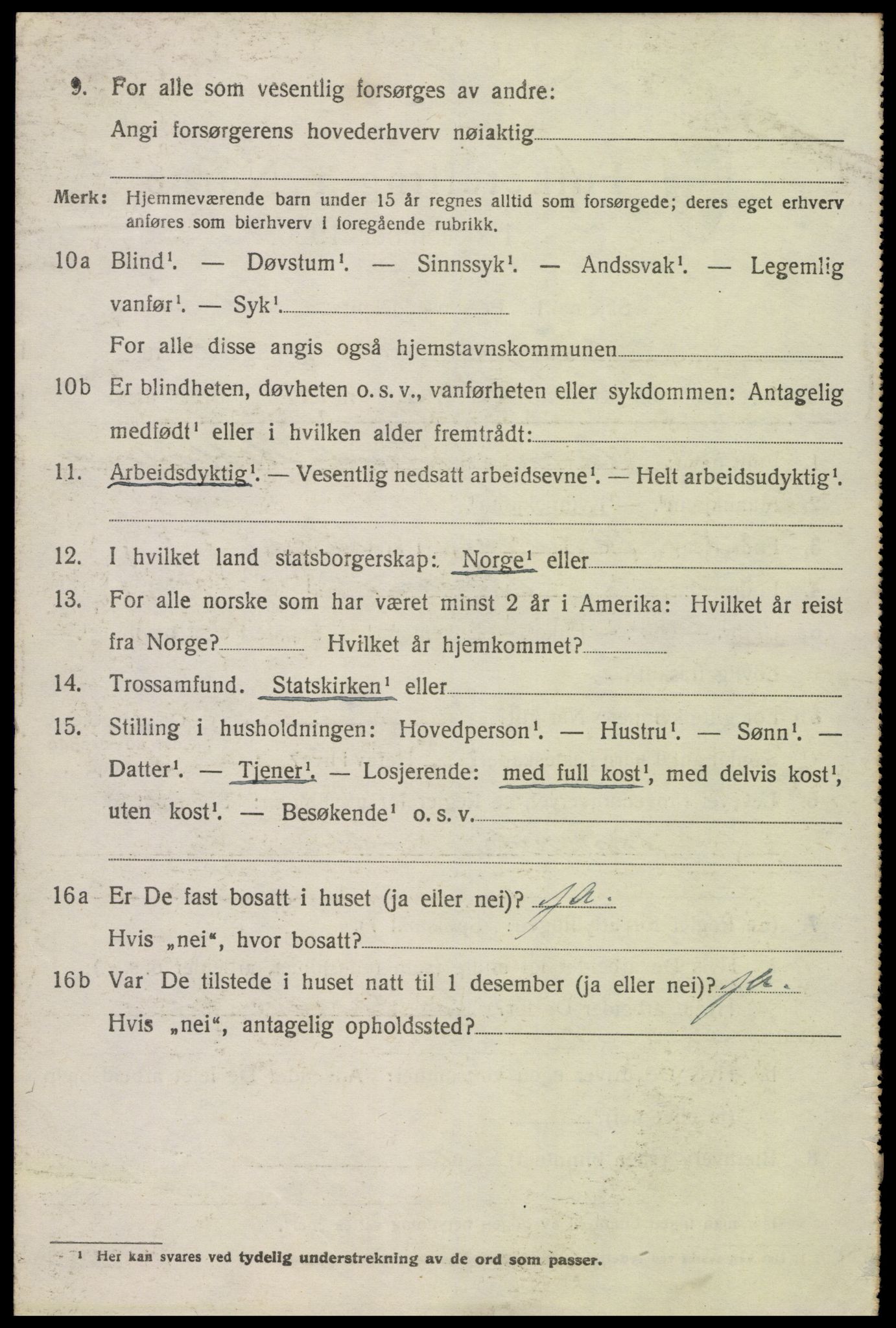 SAK, 1920 census for Herefoss, 1920, p. 1107