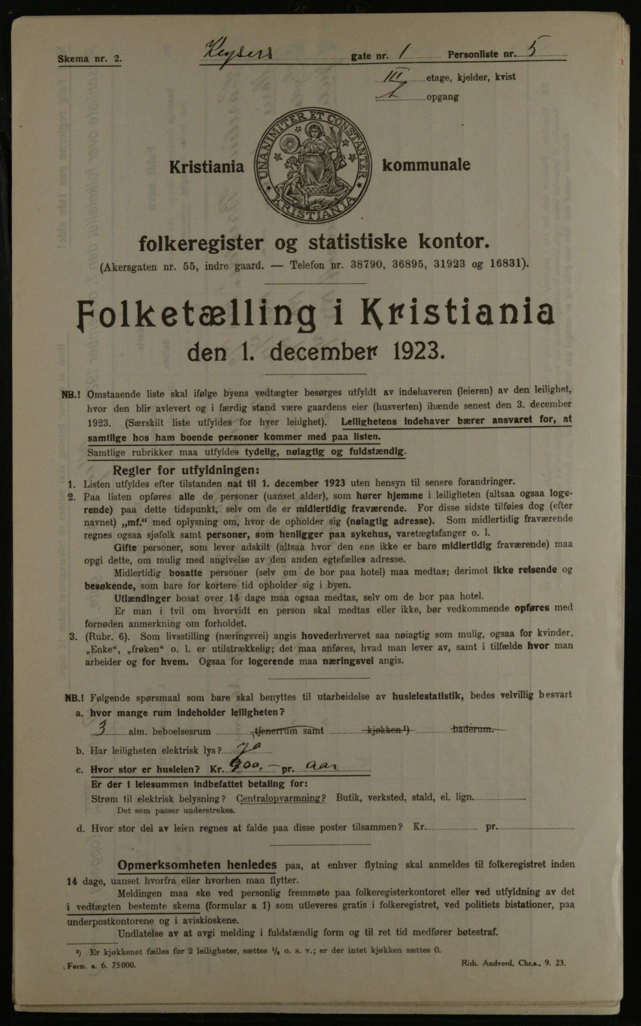 OBA, Municipal Census 1923 for Kristiania, 1923, p. 54954