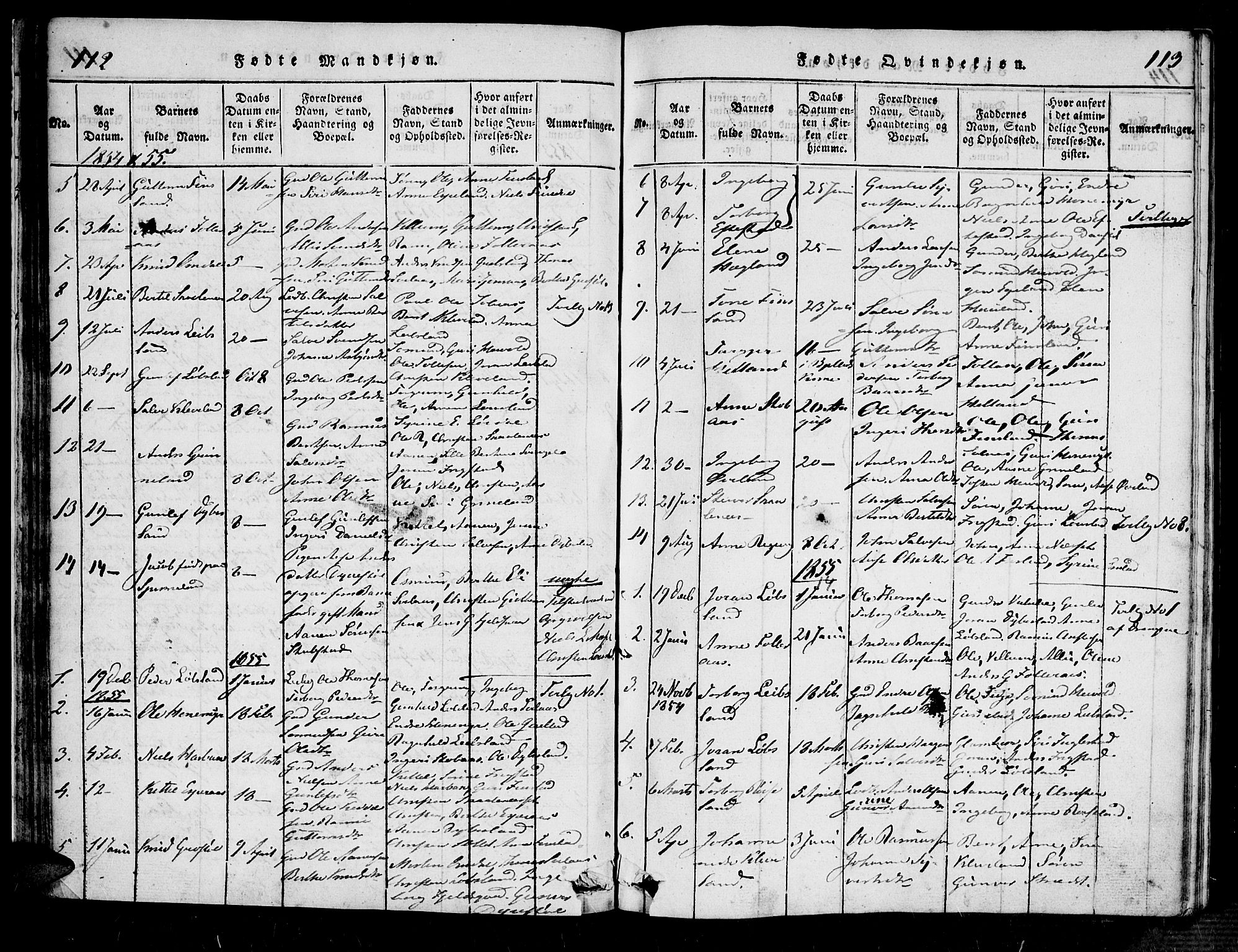 Bjelland sokneprestkontor, AV/SAK-1111-0005/F/Fa/Fab/L0002: Parish register (official) no. A 2, 1816-1869, p. 112-113