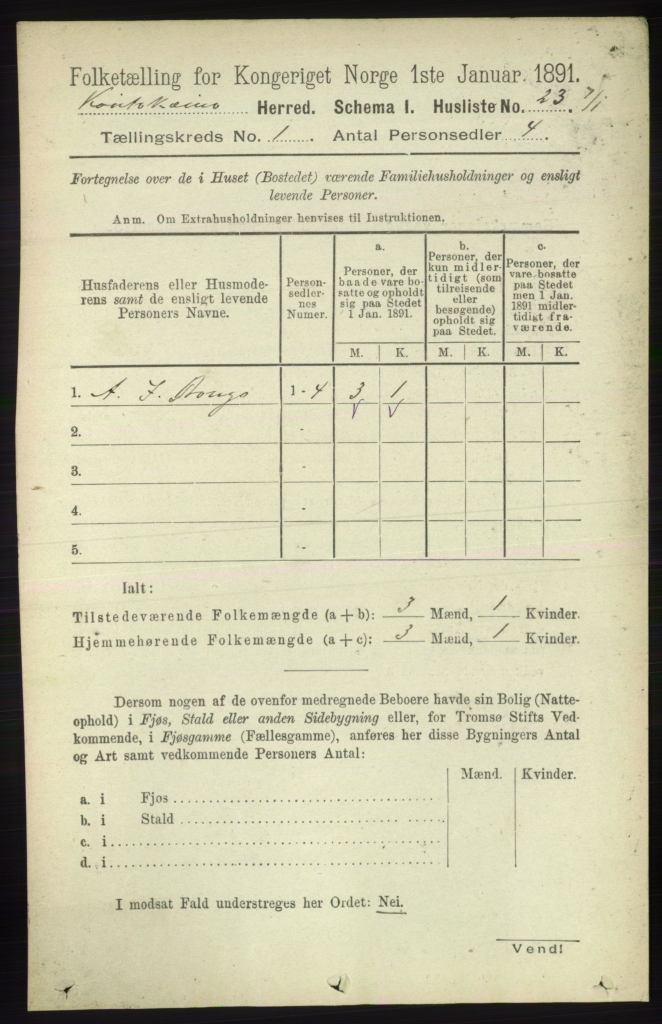 RA, 1891 census for 2011 Kautokeino, 1891, p. 36