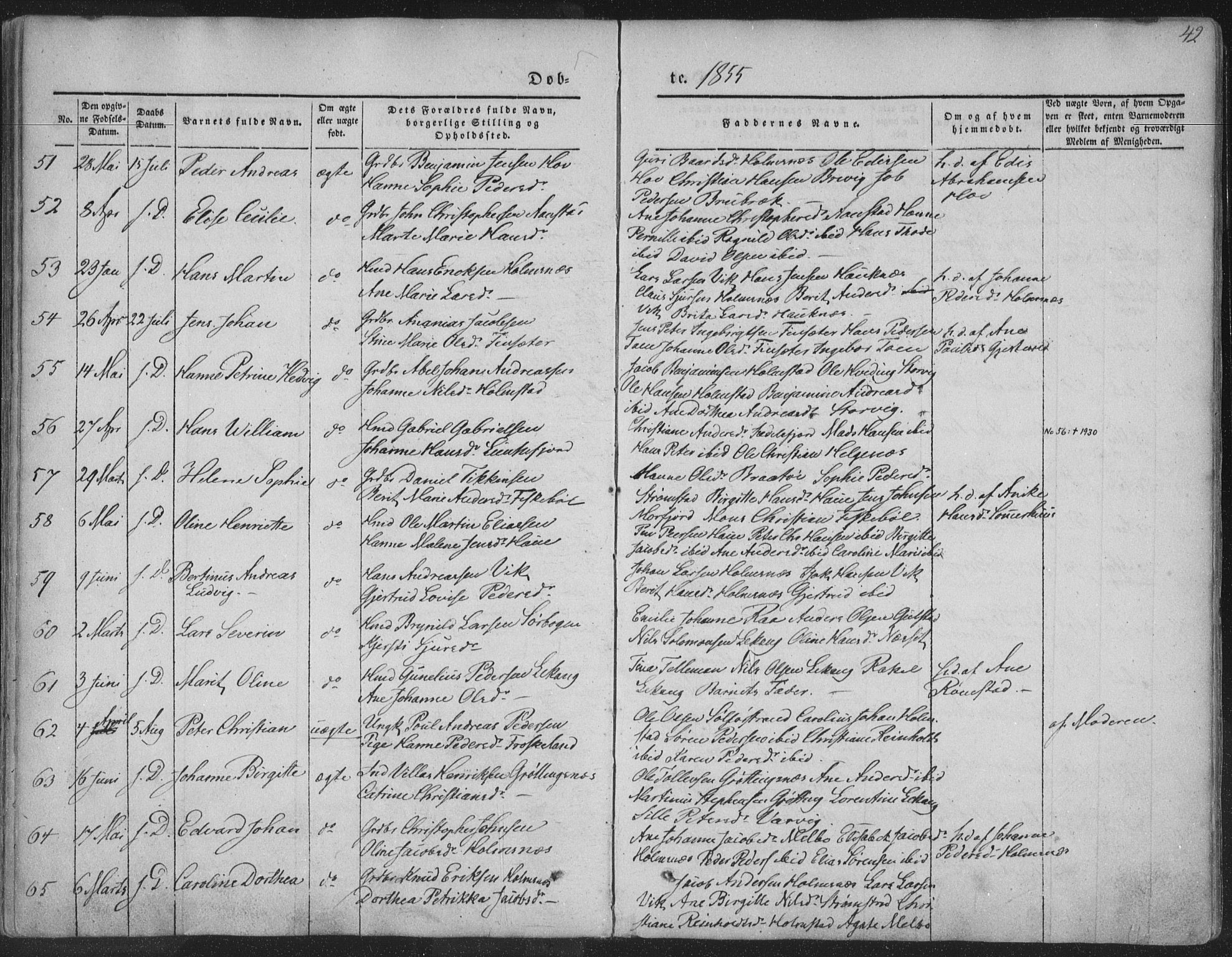 Ministerialprotokoller, klokkerbøker og fødselsregistre - Nordland, SAT/A-1459/888/L1241: Parish register (official) no. 888A07, 1849-1869, p. 42
