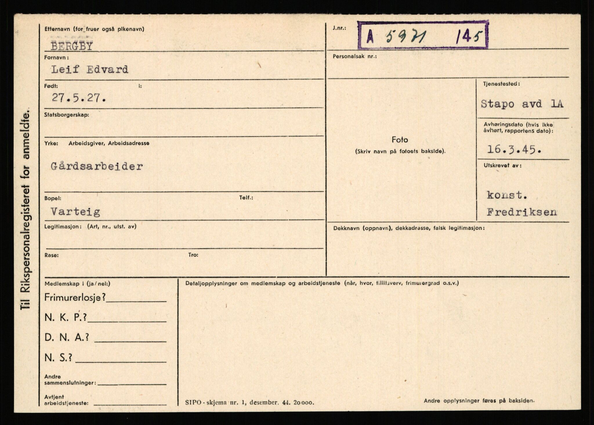 Statspolitiet - Hovedkontoret / Osloavdelingen, AV/RA-S-1329/C/Ca/L0002: Arneberg - Brand, 1943-1945, p. 2397