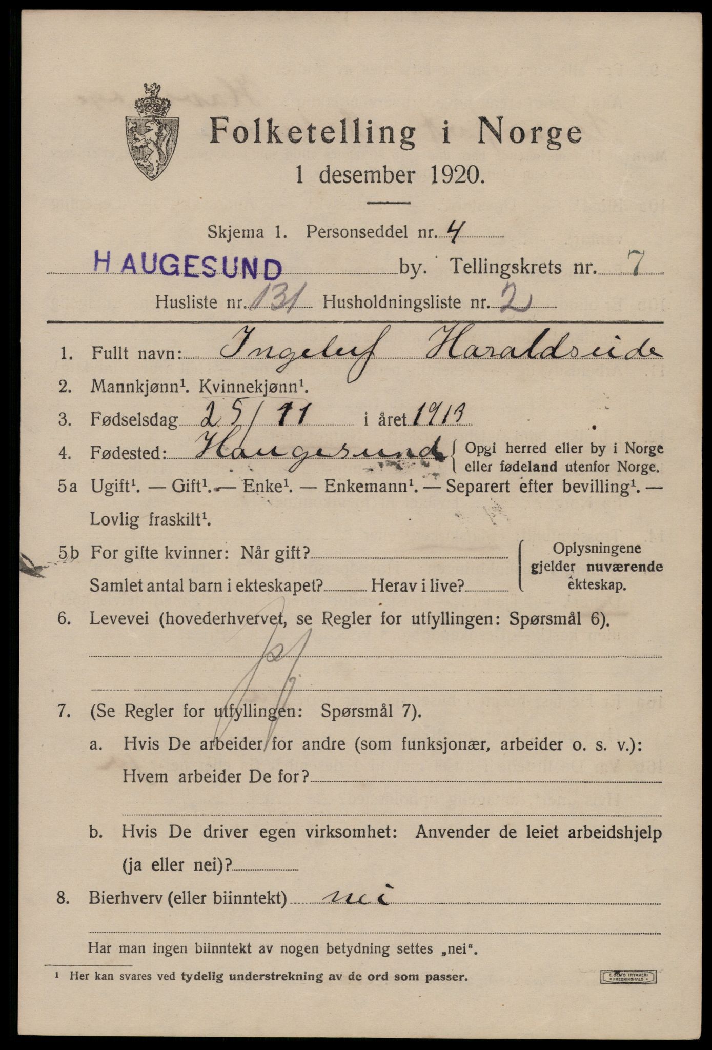 SAST, 1920 census for Haugesund, 1920, p. 27439