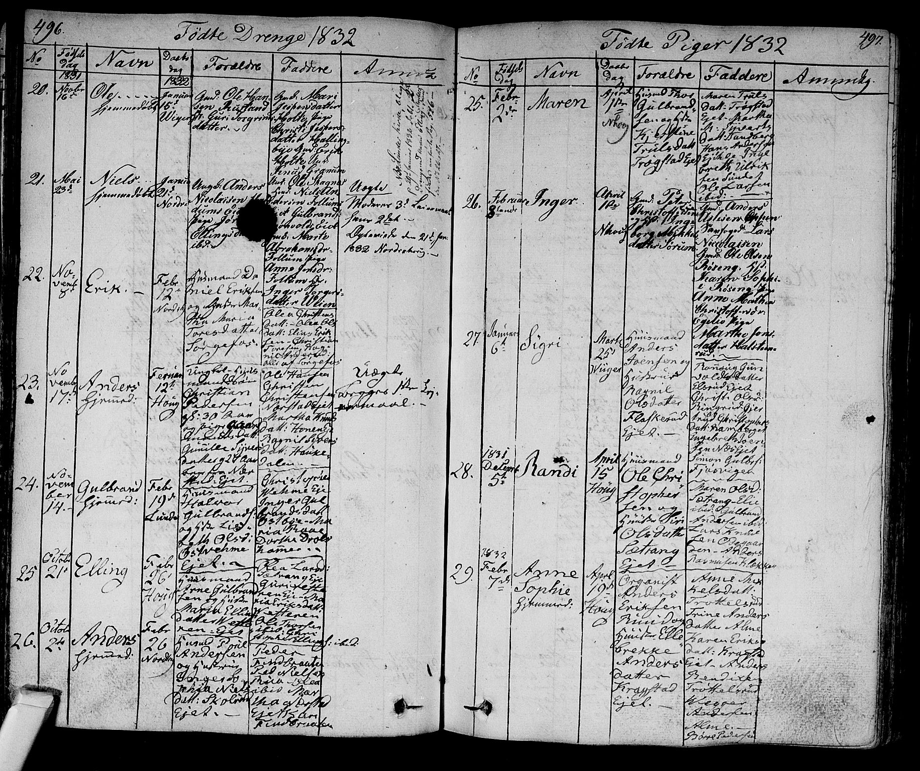 Norderhov kirkebøker, AV/SAKO-A-237/F/Fa/L0009: Parish register (official) no. 9, 1819-1837, p. 496-497