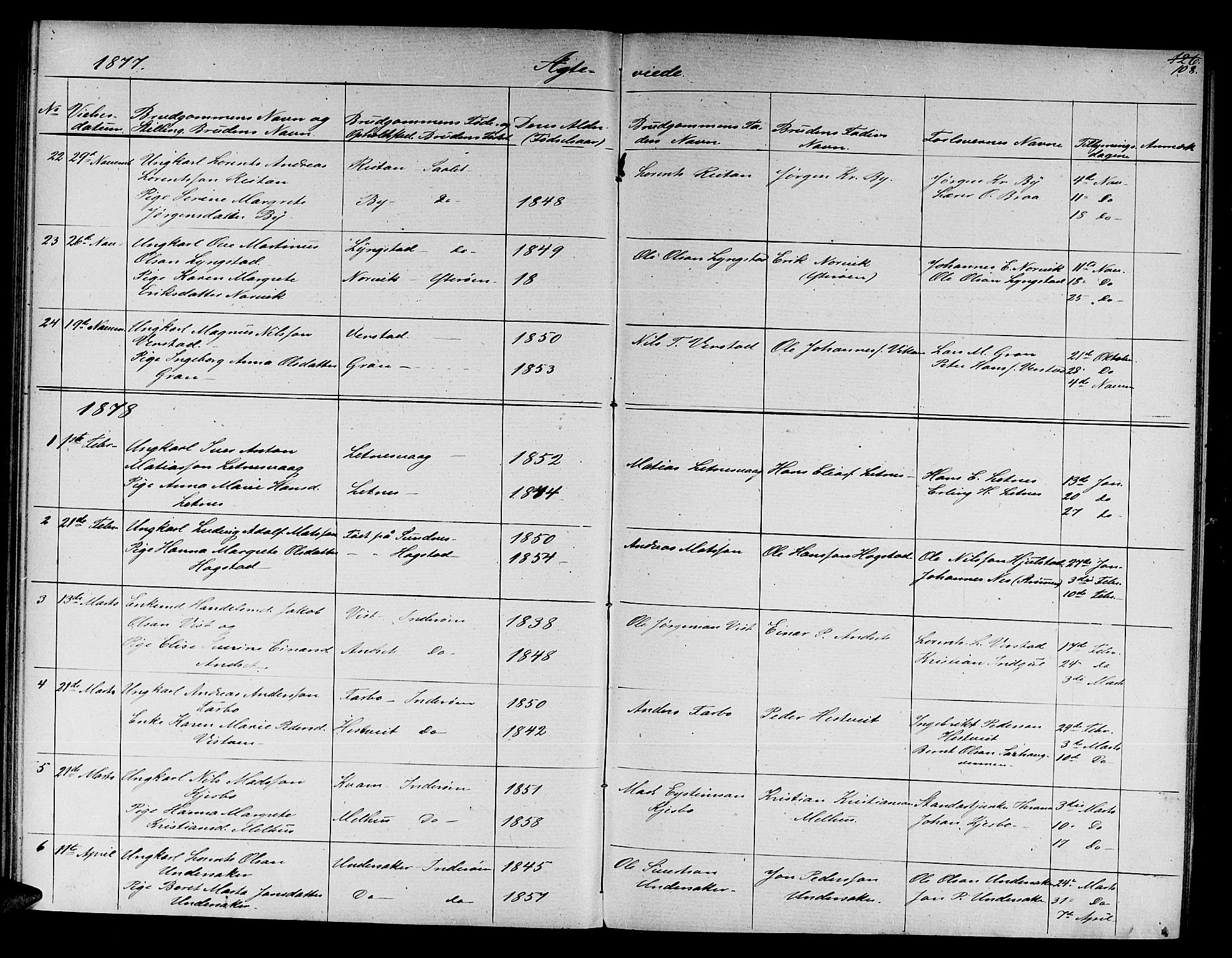 Ministerialprotokoller, klokkerbøker og fødselsregistre - Nord-Trøndelag, SAT/A-1458/730/L0300: Parish register (copy) no. 730C03, 1872-1879, p. 108