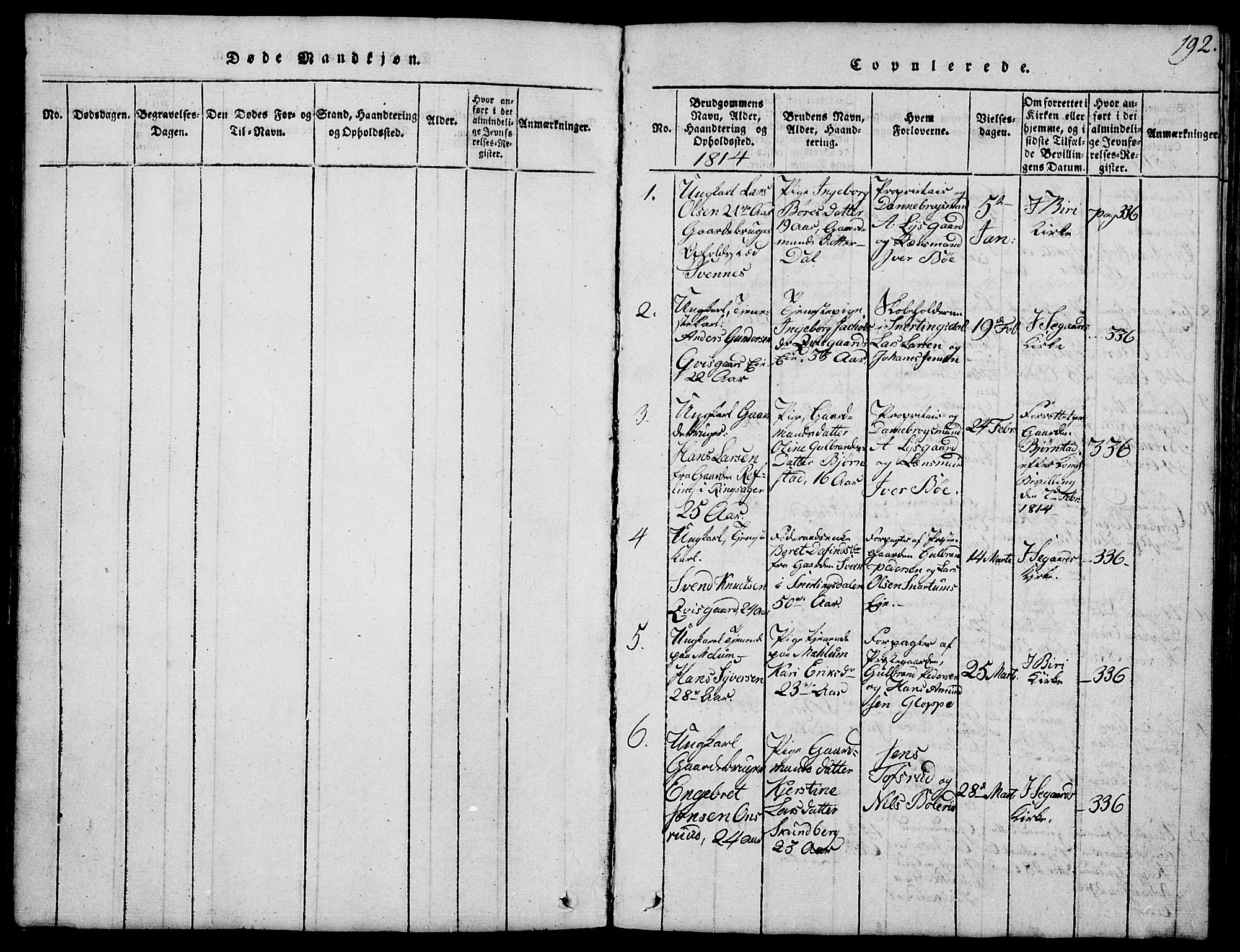 Biri prestekontor, SAH/PREST-096/H/Ha/Hab/L0001: Parish register (copy) no. 1, 1814-1828, p. 192