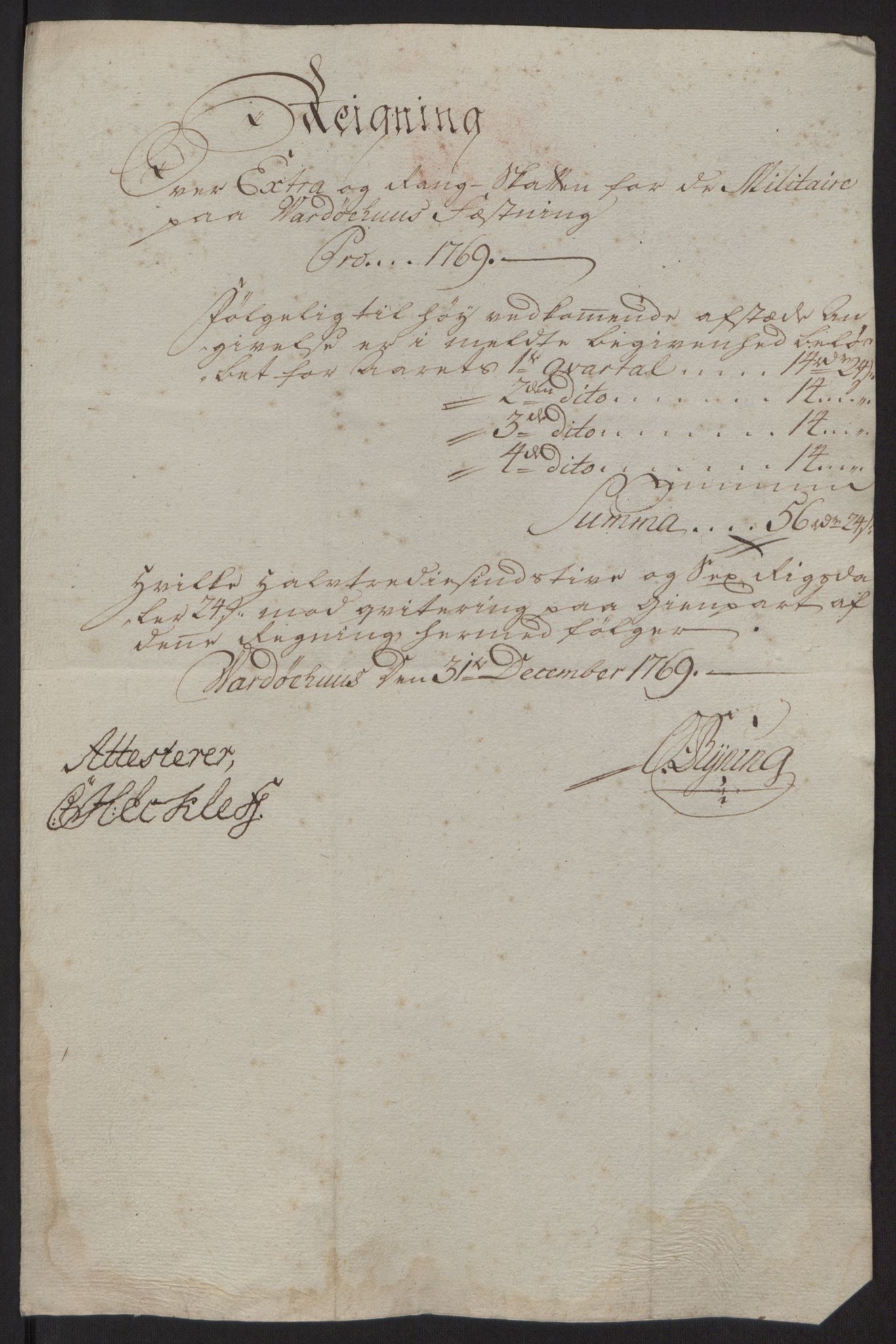 Rentekammeret inntil 1814, Reviderte regnskaper, Fogderegnskap, AV/RA-EA-4092/R69/L4910: Ekstraskatten  Finnmark/Vardøhus, 1762-1772, p. 399