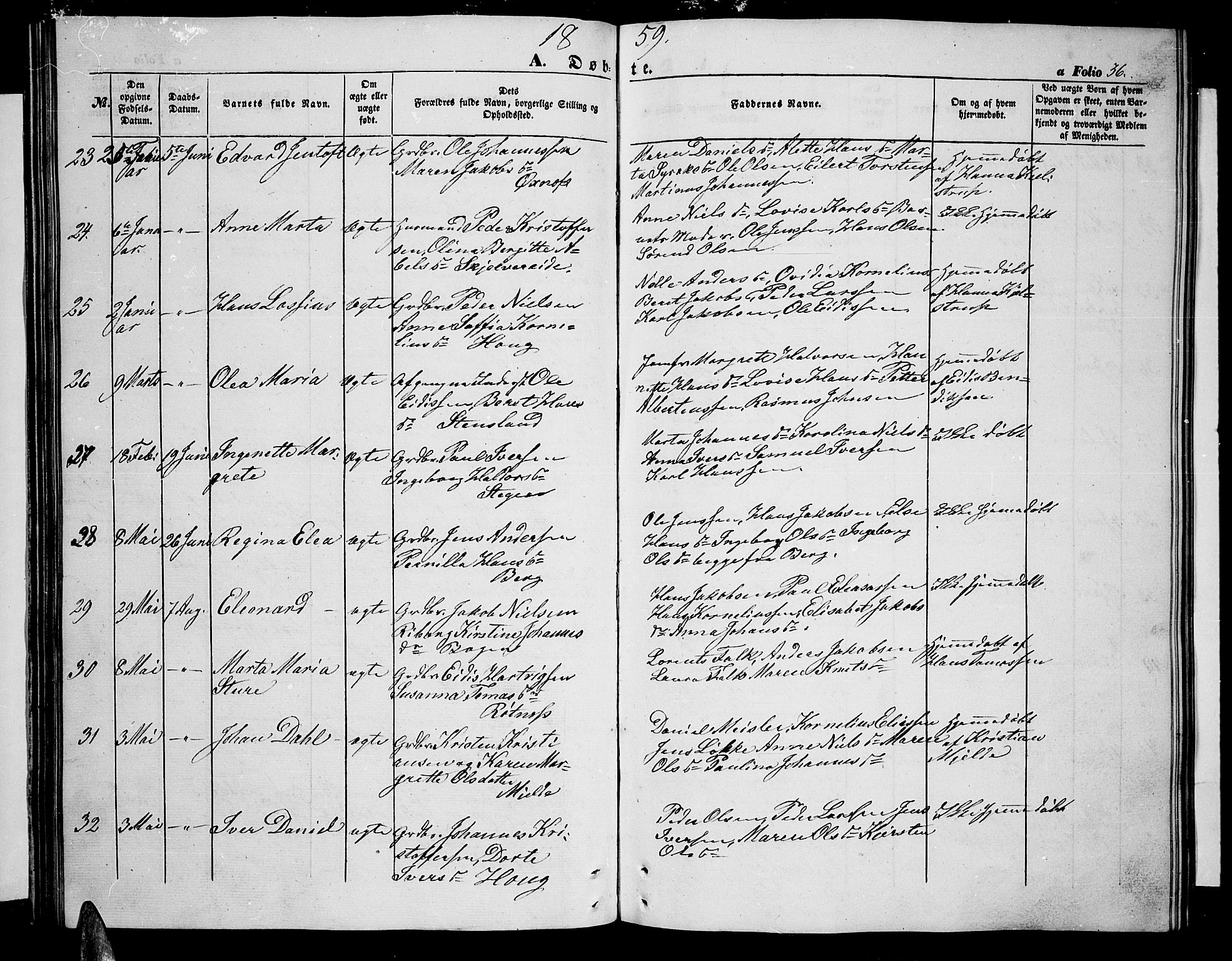 Ministerialprotokoller, klokkerbøker og fødselsregistre - Nordland, AV/SAT-A-1459/855/L0814: Parish register (copy) no. 855C03, 1851-1864, p. 36