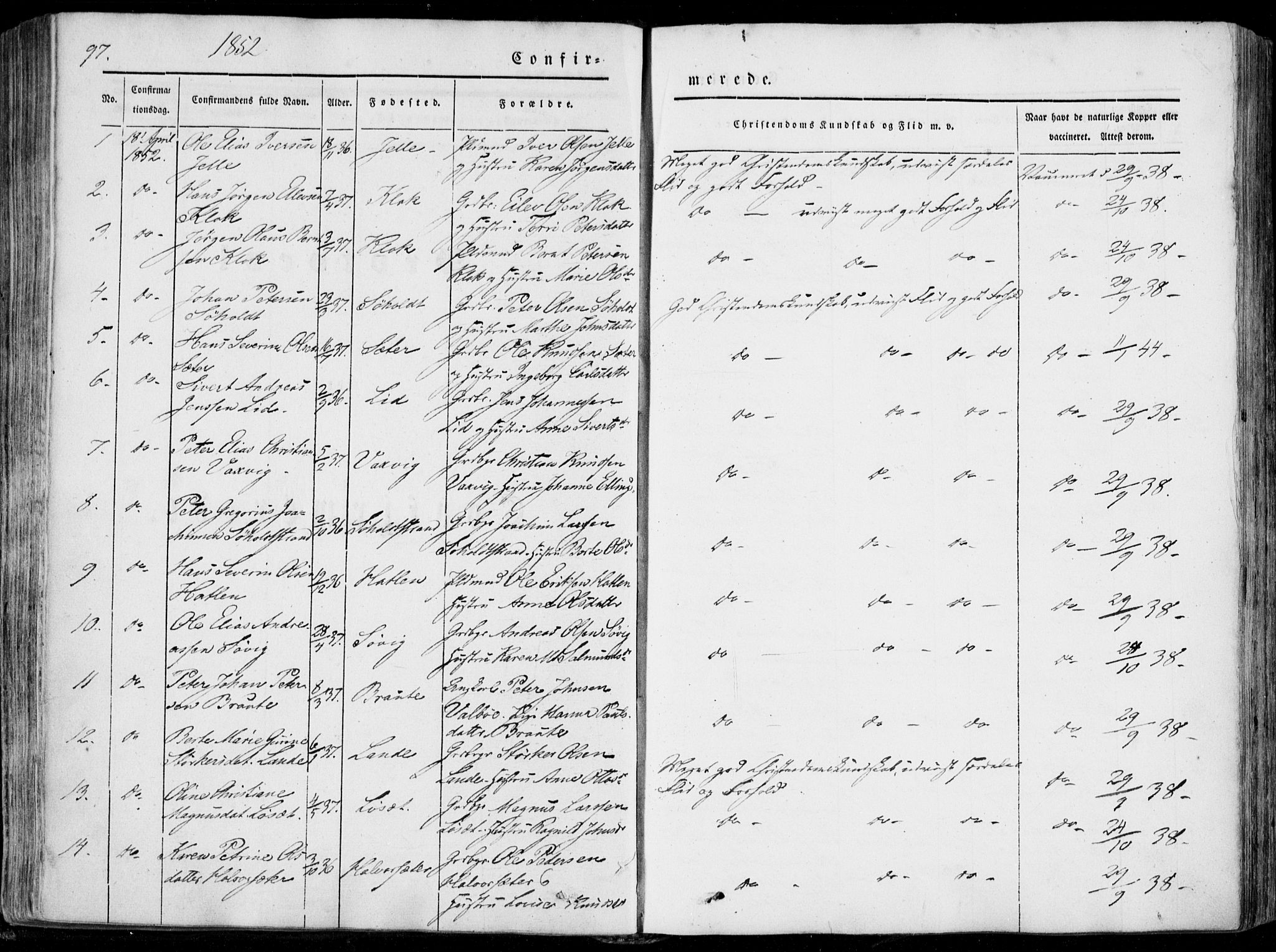 Ministerialprotokoller, klokkerbøker og fødselsregistre - Møre og Romsdal, SAT/A-1454/522/L0313: Parish register (official) no. 522A08, 1852-1862, p. 97
