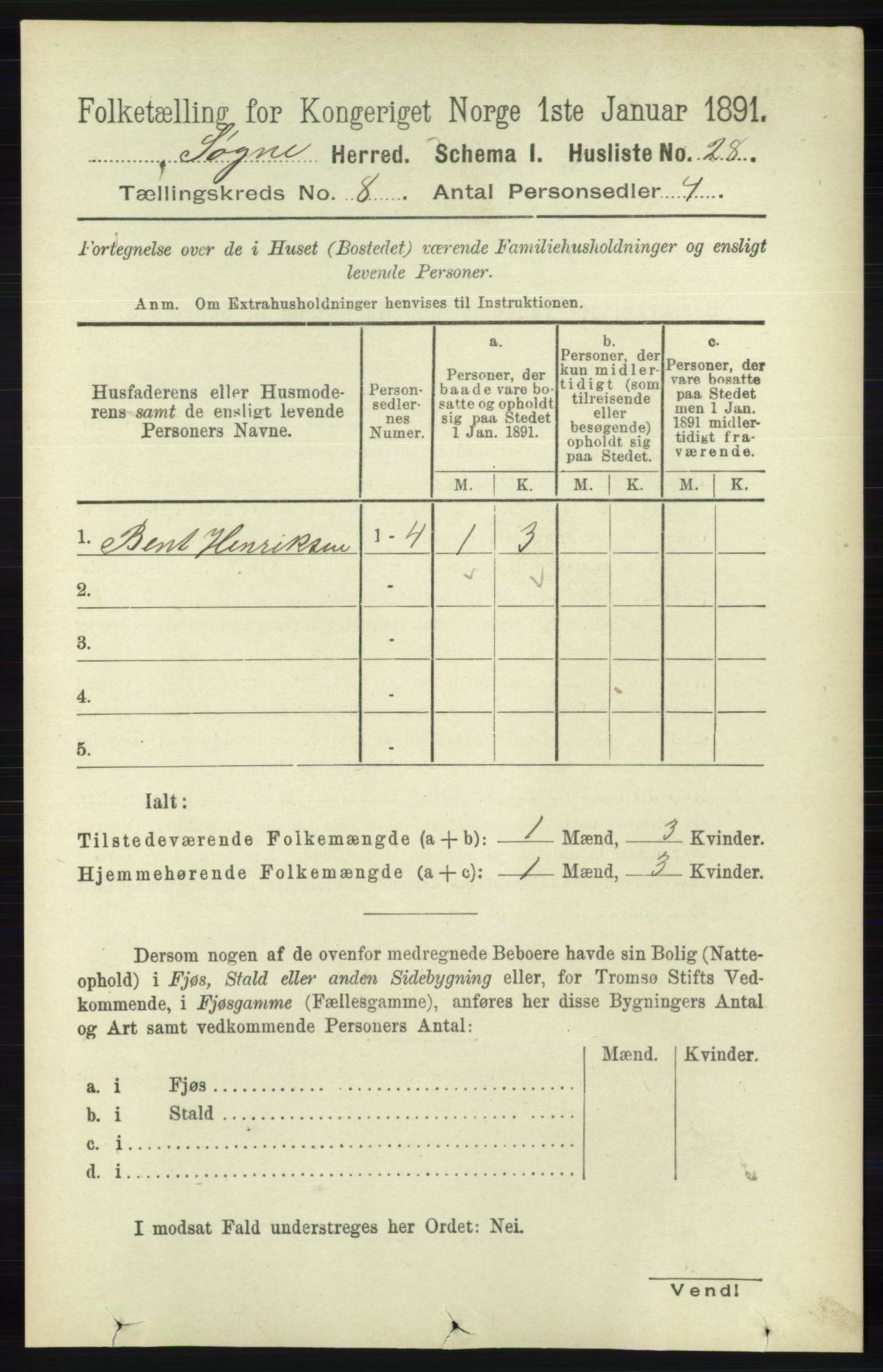 RA, 1891 census for 1018 Søgne, 1891, p. 2195
