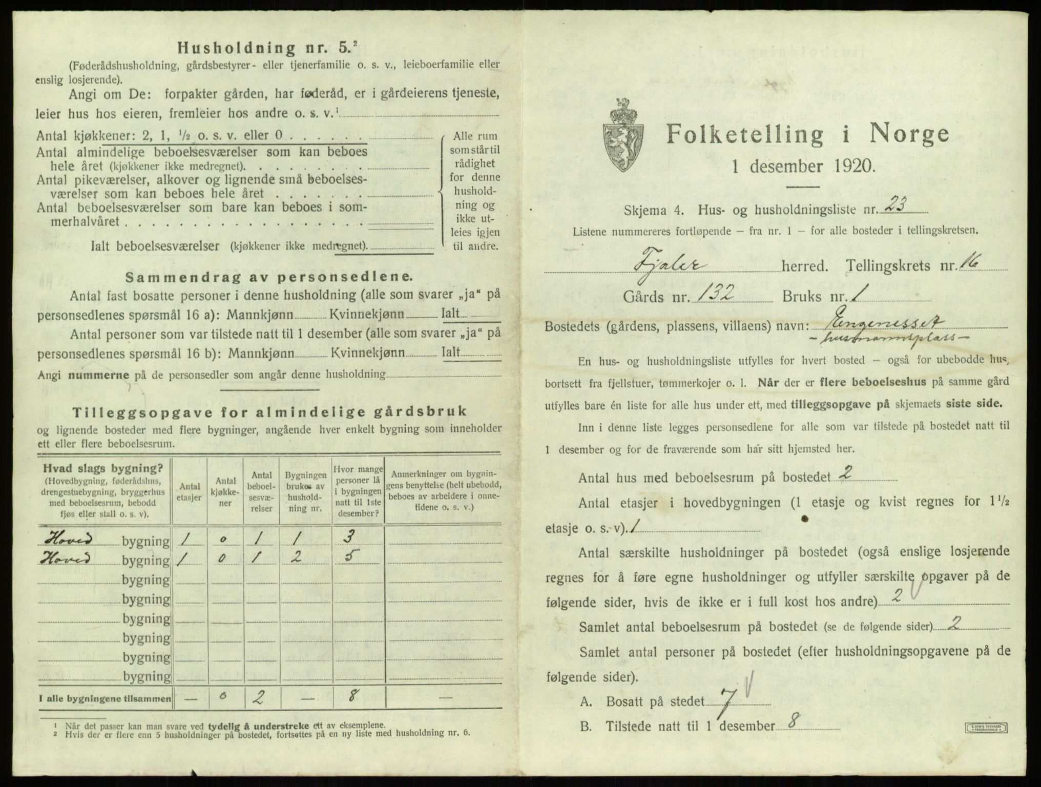 SAB, 1920 census for Fjaler, 1920, p. 1313