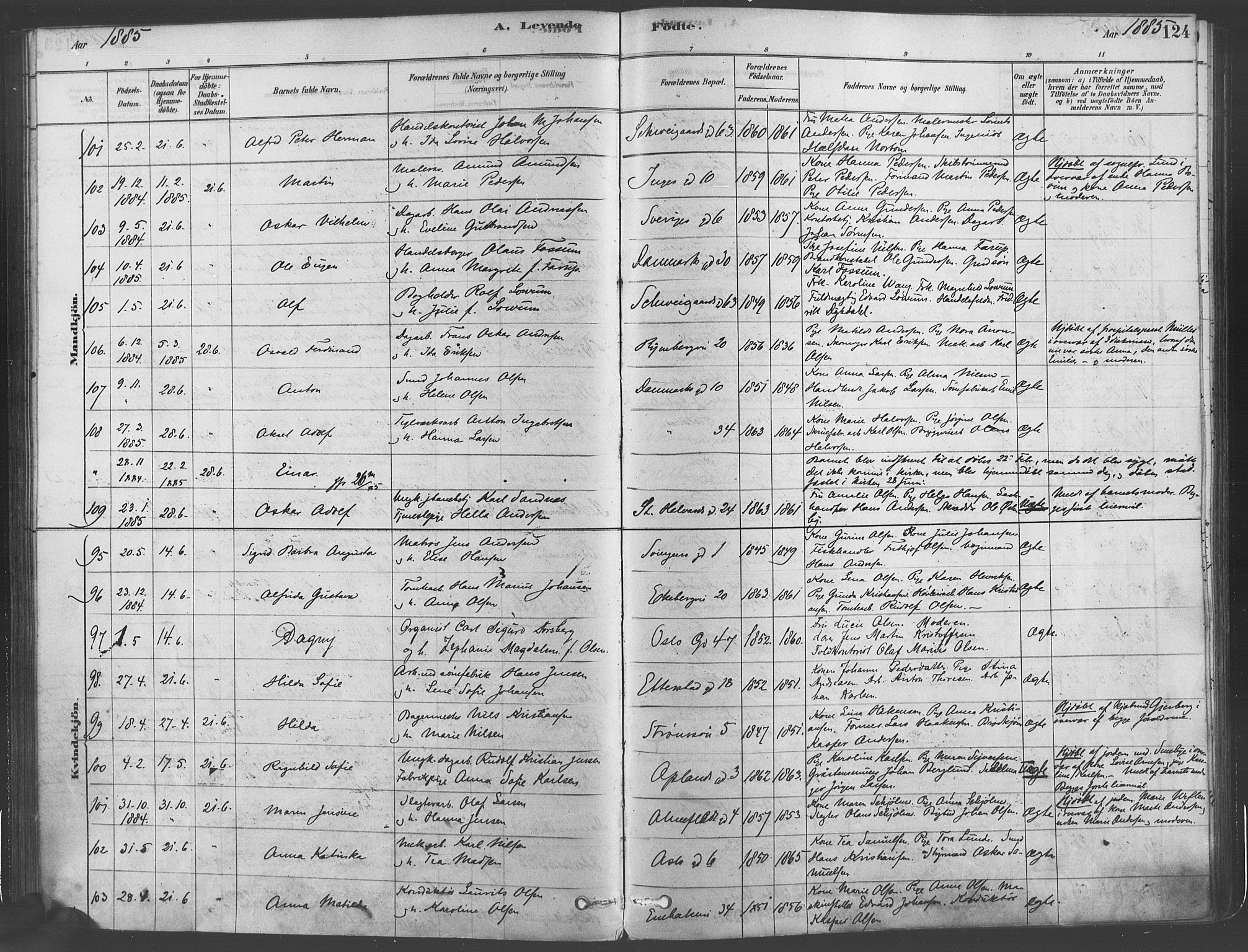 Gamlebyen prestekontor Kirkebøker, SAO/A-10884/F/Fa/L0005: Parish register (official) no. 5, 1878-1889, p. 124