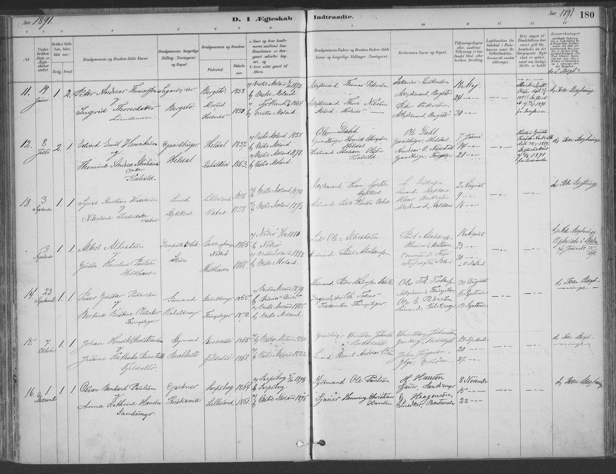 Vestre Moland sokneprestkontor, AV/SAK-1111-0046/F/Fa/Fab/L0009: Parish register (official) no. A 9, 1884-1899, p. 180