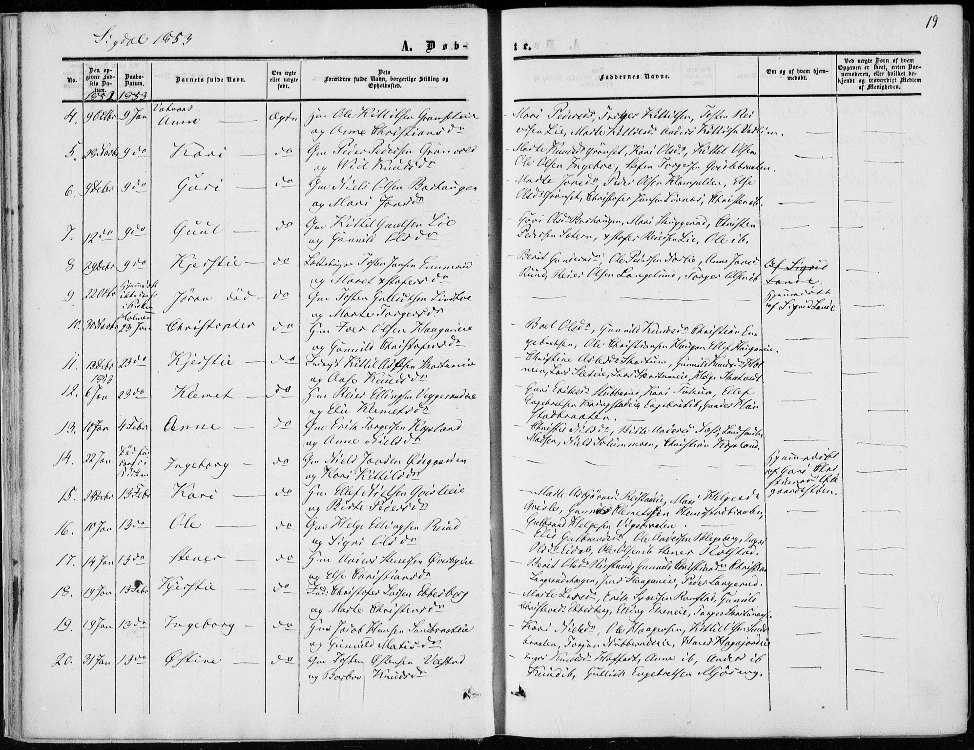 Sigdal kirkebøker, AV/SAKO-A-245/F/Fa/L0008: Parish register (official) no. I 8, 1850-1859, p. 19