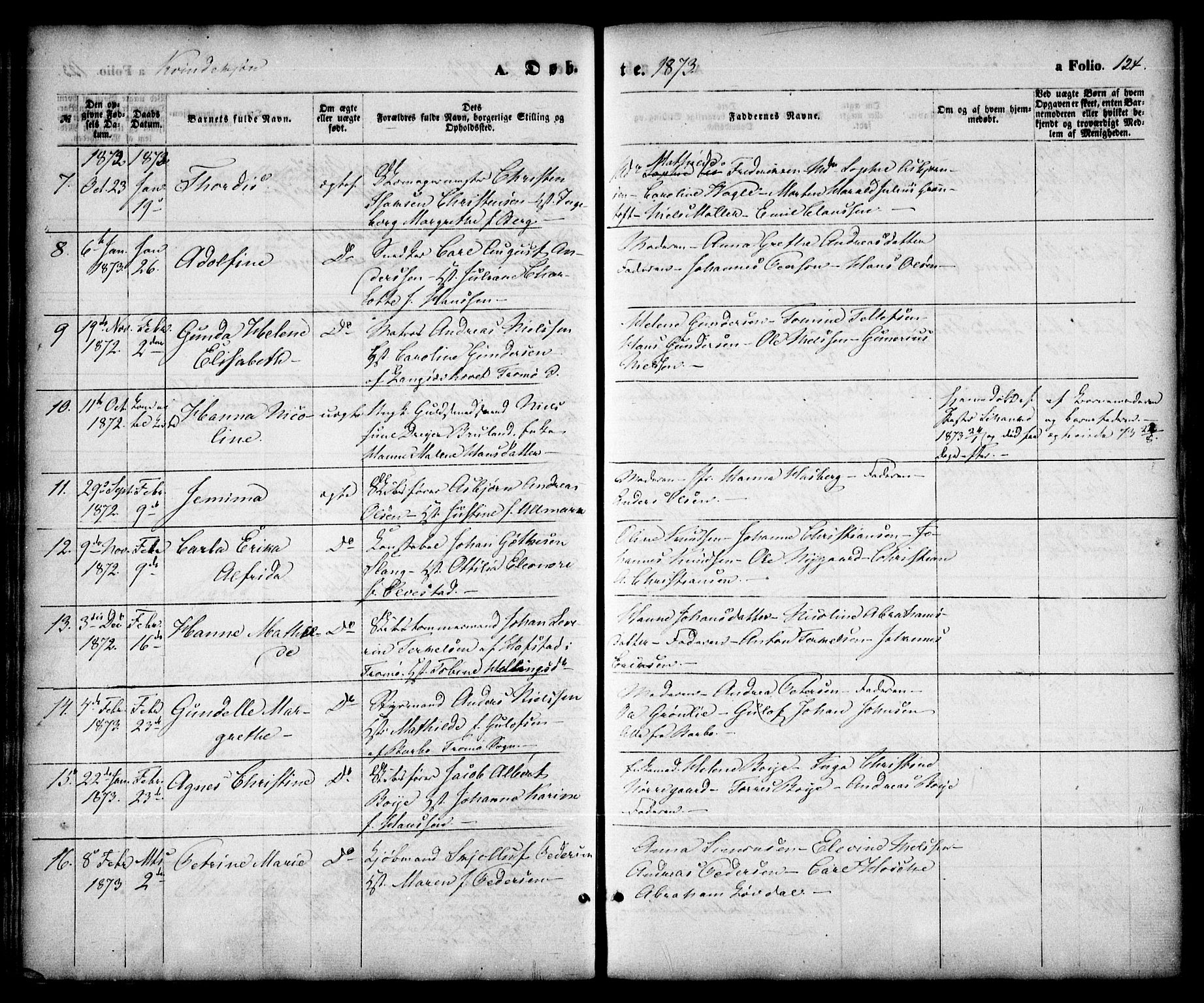 Arendal sokneprestkontor, Trefoldighet, SAK/1111-0040/F/Fa/L0007: Parish register (official) no. A 7, 1868-1878, p. 124