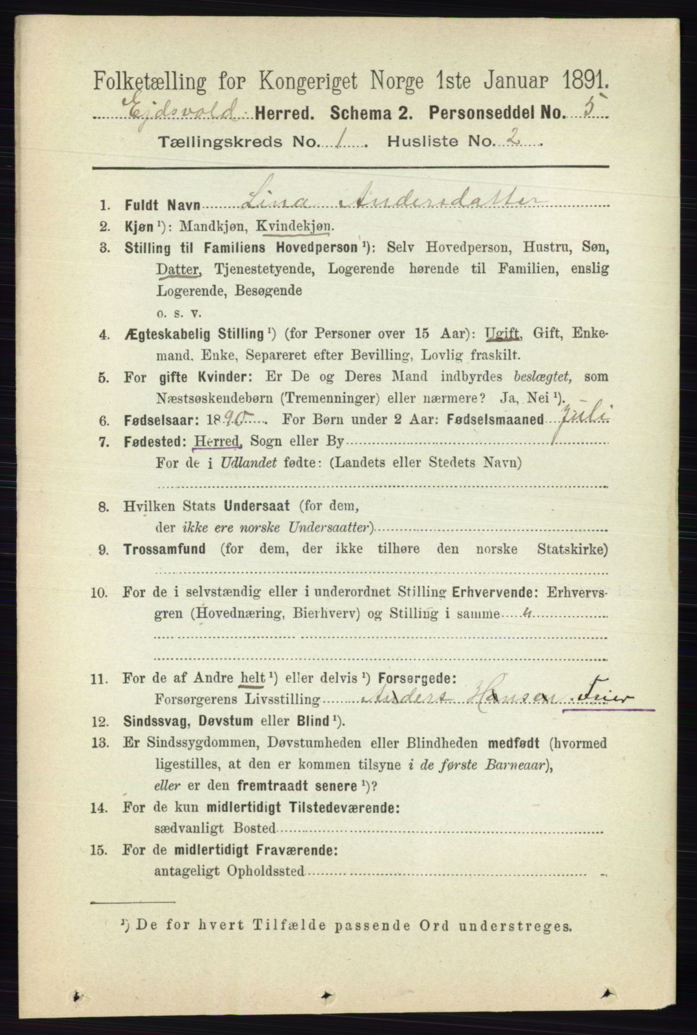 RA, 1891 census for 0237 Eidsvoll, 1891, p. 205