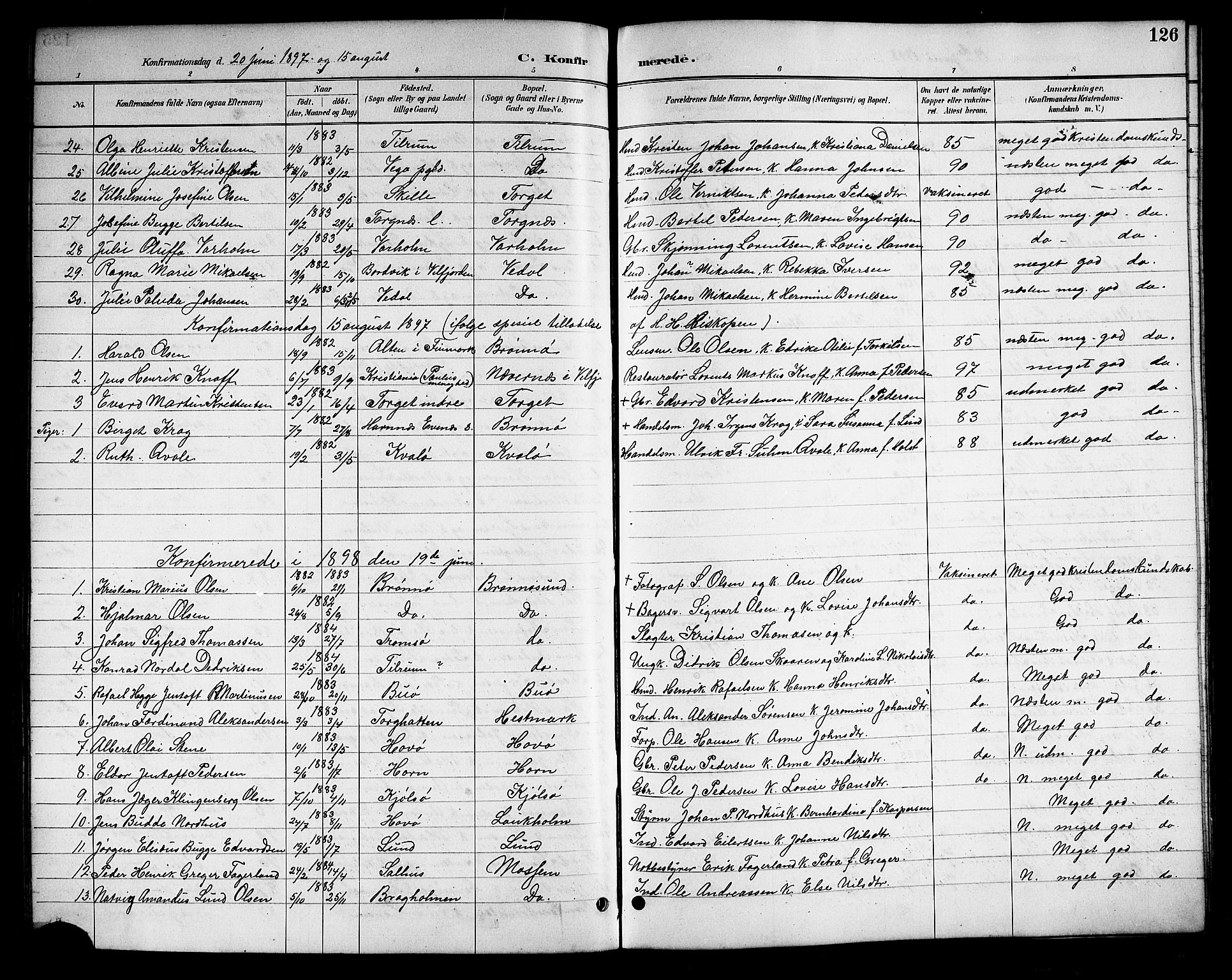 Ministerialprotokoller, klokkerbøker og fødselsregistre - Nordland, SAT/A-1459/813/L0213: Parish register (copy) no. 813C05, 1887-1903, p. 126