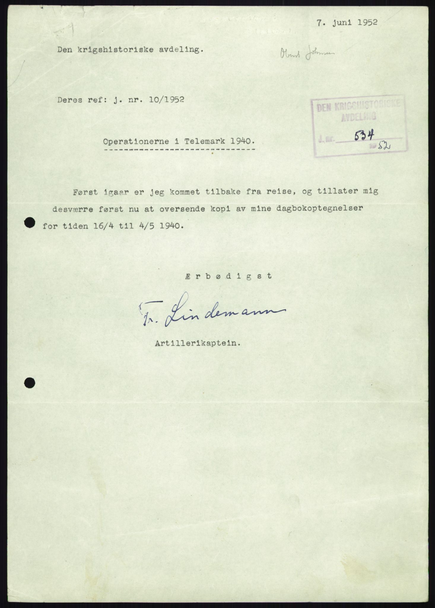 Forsvaret, Forsvarets krigshistoriske avdeling, AV/RA-RAFA-2017/Y/Yb/L0056: II-C-11-136-139  -  1. Divisjon, 1940-1957, p. 1808