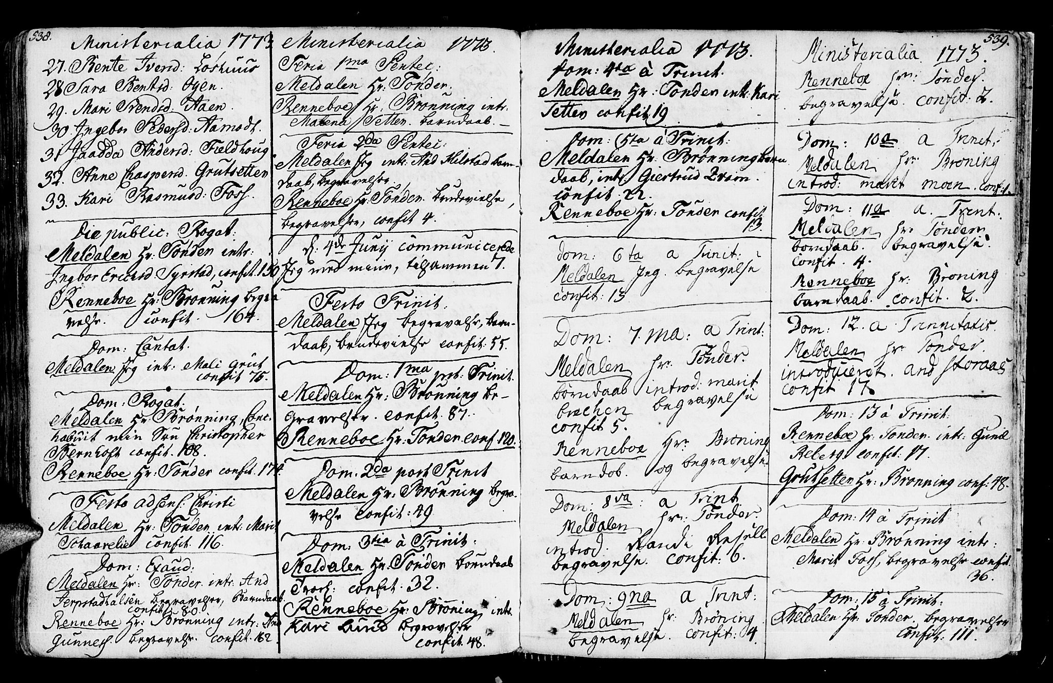 Ministerialprotokoller, klokkerbøker og fødselsregistre - Sør-Trøndelag, SAT/A-1456/672/L0851: Parish register (official) no. 672A04, 1751-1775, p. 538-539