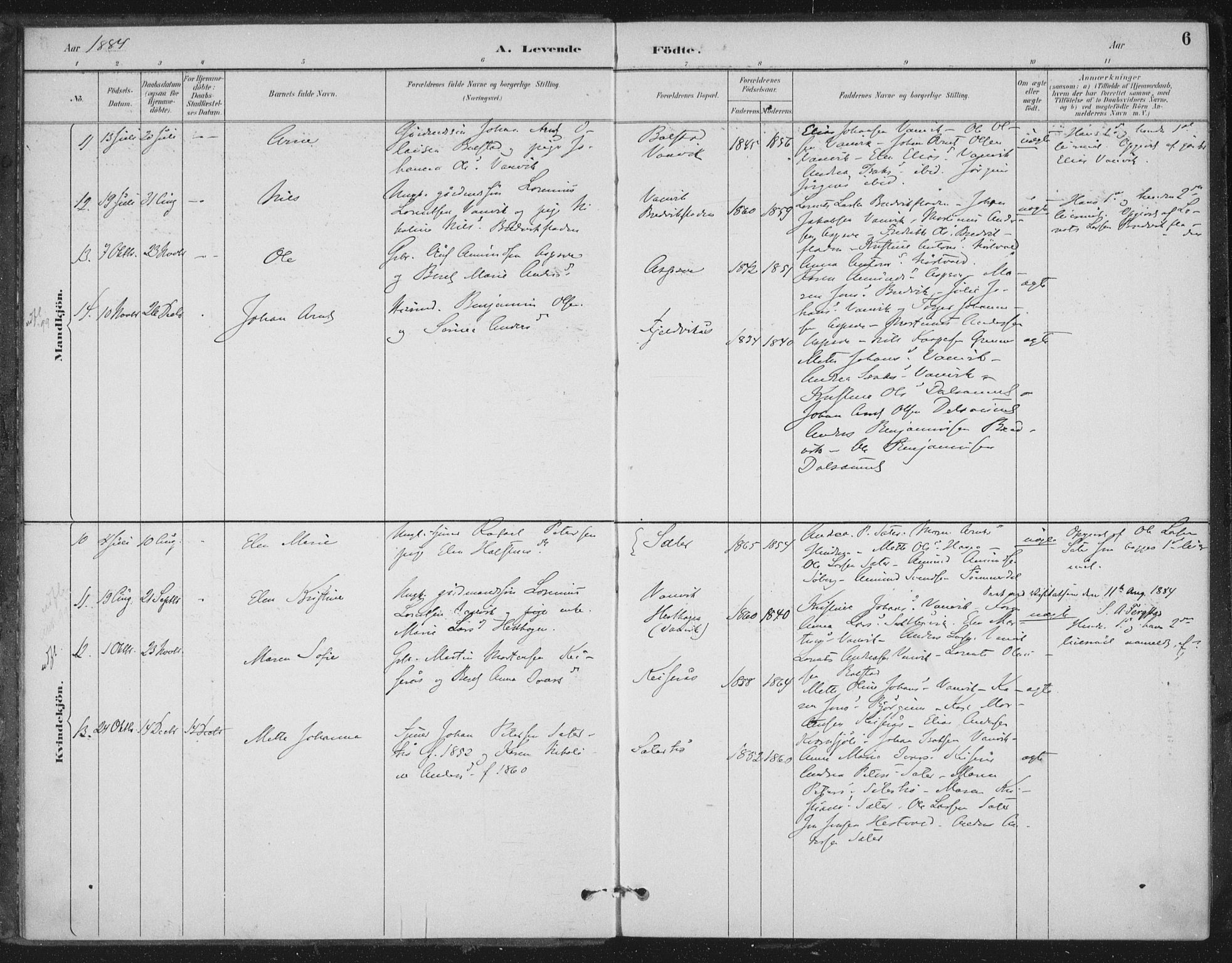 Ministerialprotokoller, klokkerbøker og fødselsregistre - Nord-Trøndelag, AV/SAT-A-1458/702/L0023: Parish register (official) no. 702A01, 1883-1897, p. 6