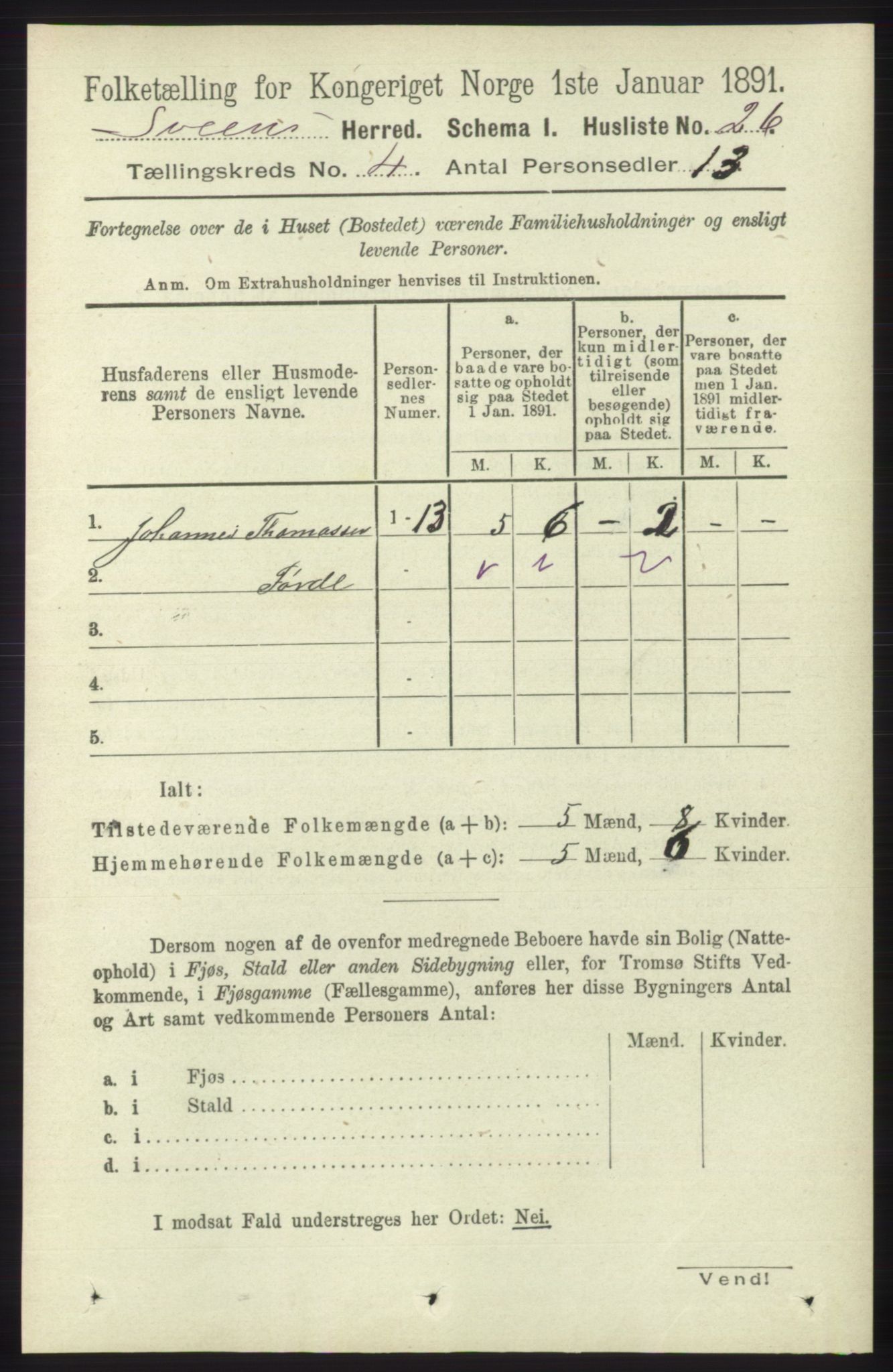 RA, 1891 census for 1216 Sveio, 1891, p. 1119