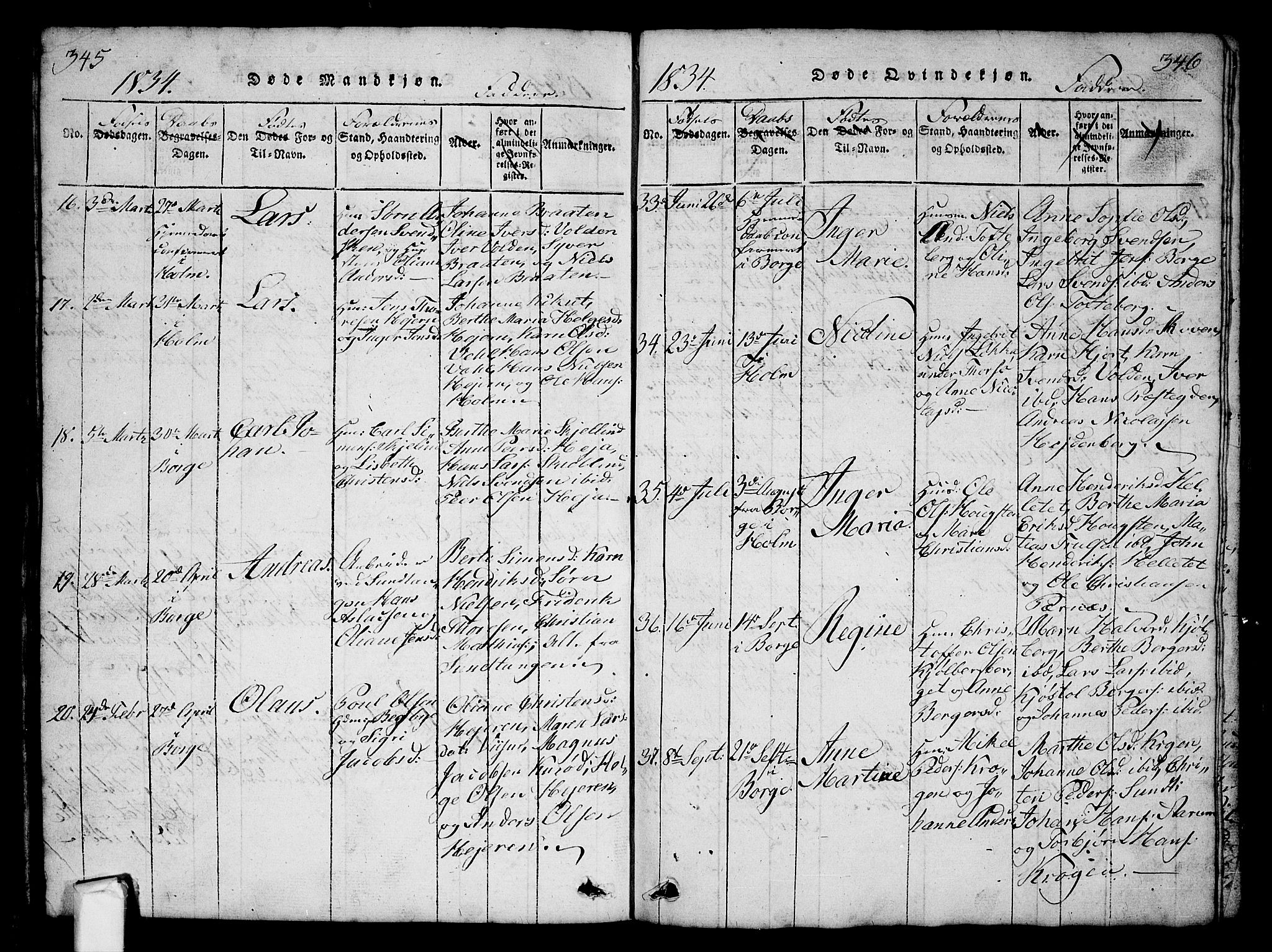 Borge prestekontor Kirkebøker, AV/SAO-A-10903/G/Ga/L0001: Parish register (copy) no.  I 1, 1815-1835, p. 345-346