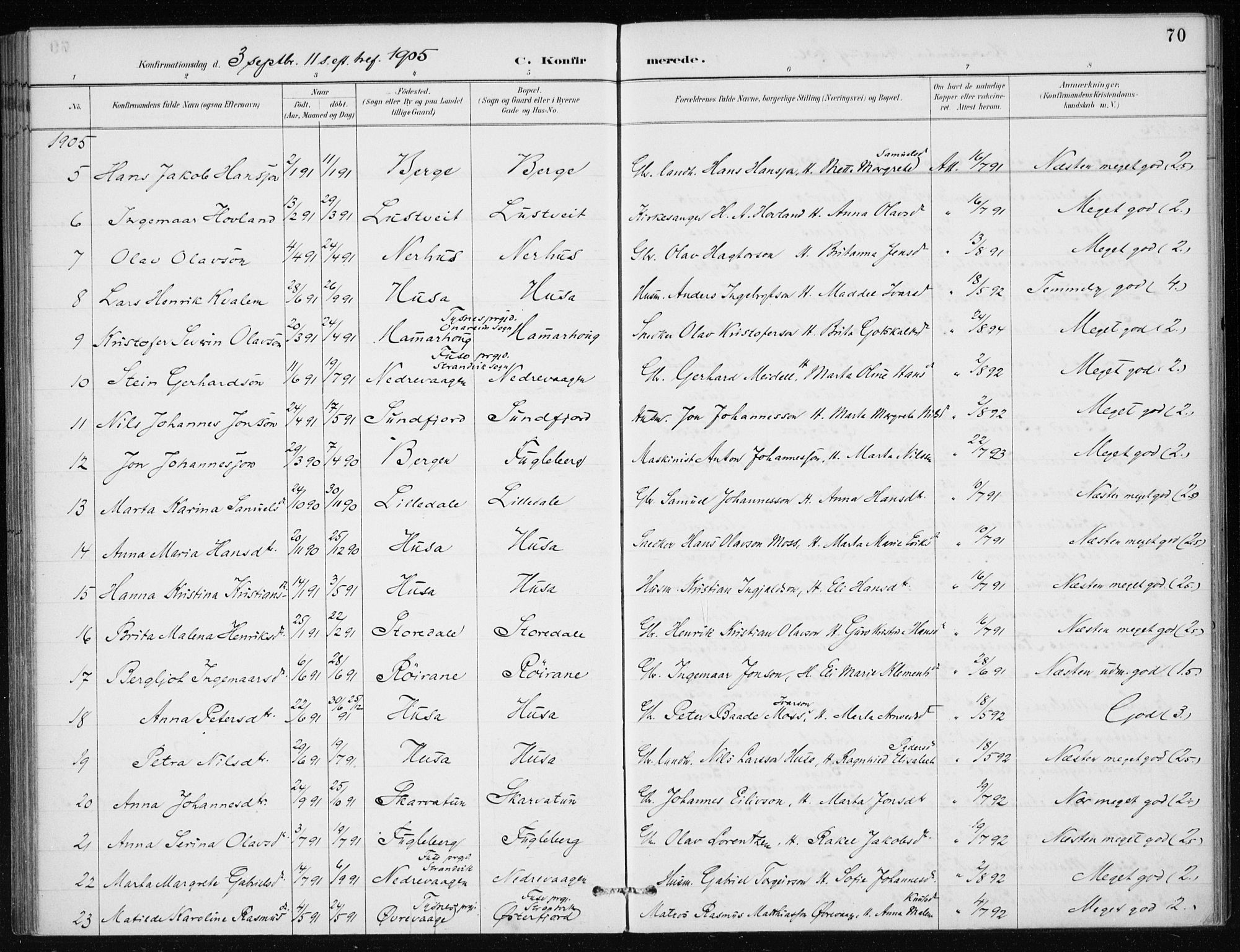Kvinnherad sokneprestembete, SAB/A-76401/H/Haa: Parish register (official) no. E 1, 1887-1912, p. 70