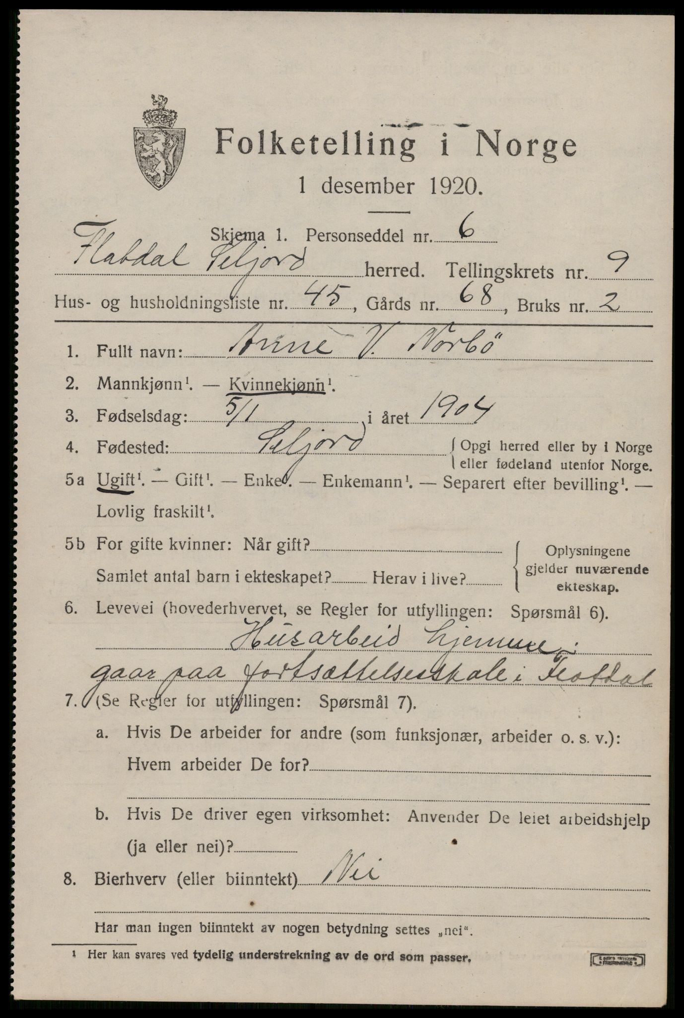 SAKO, 1920 census for Seljord, 1920, p. 4776