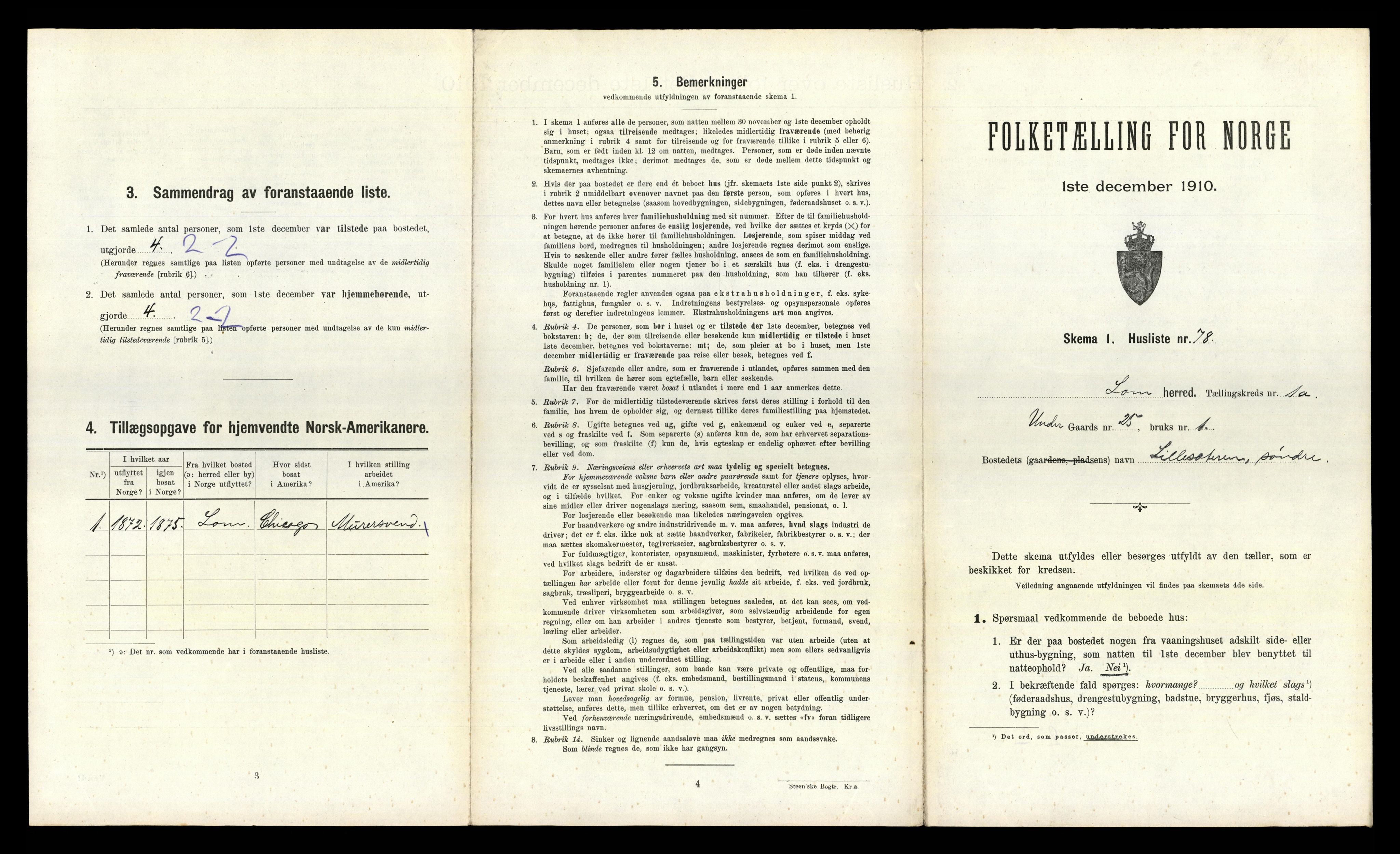 RA, 1910 census for Lom, 1910, p. 187