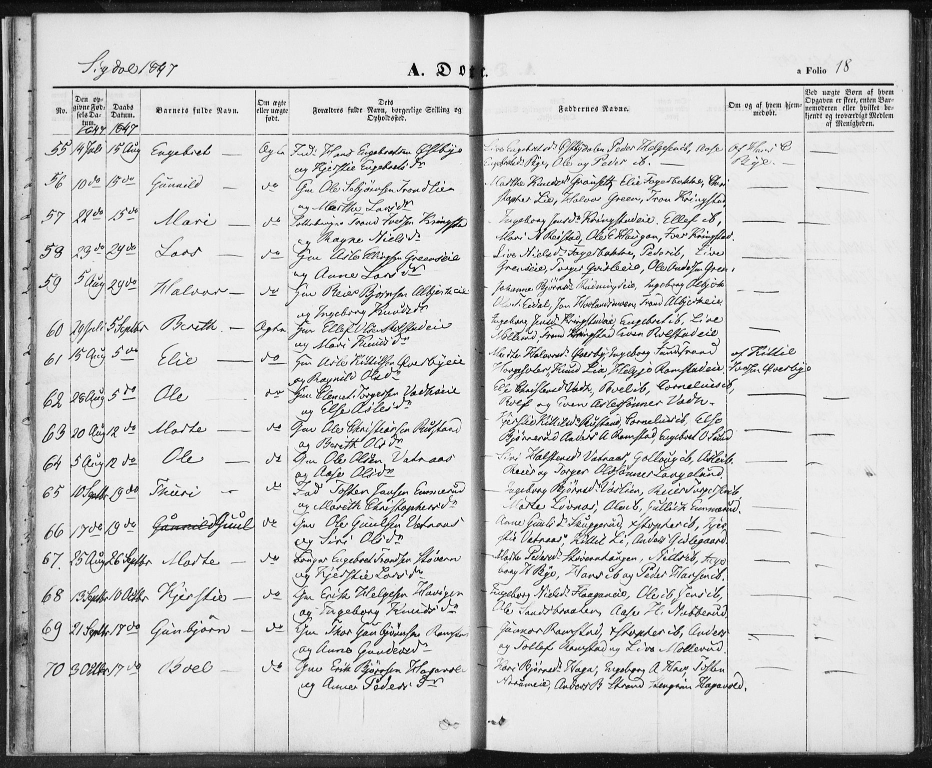 Sigdal kirkebøker, AV/SAKO-A-245/F/Fa/L0007: Parish register (official) no. I 7, 1844-1849, p. 18