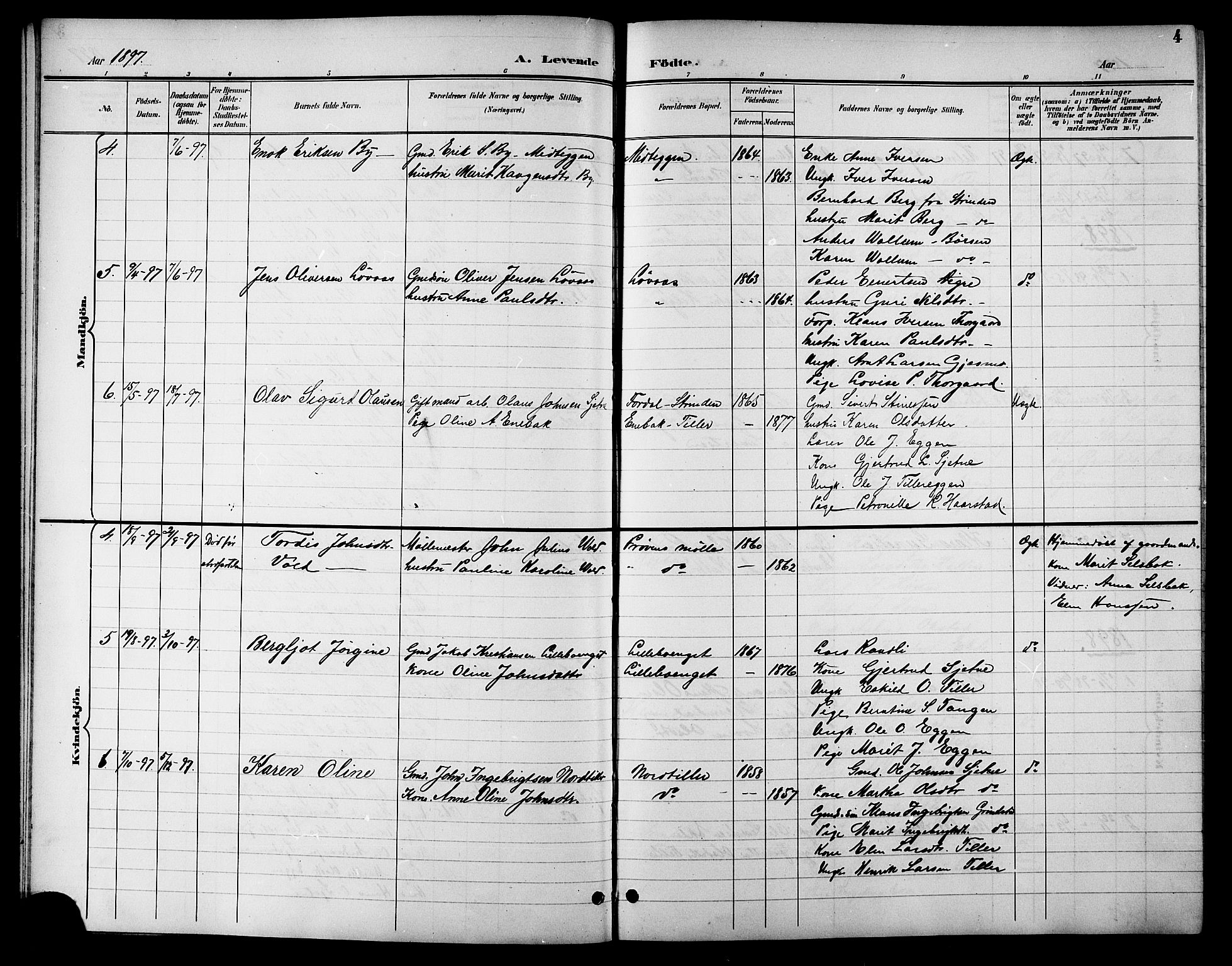 Ministerialprotokoller, klokkerbøker og fødselsregistre - Sør-Trøndelag, SAT/A-1456/621/L0460: Parish register (copy) no. 621C03, 1896-1914, p. 4
