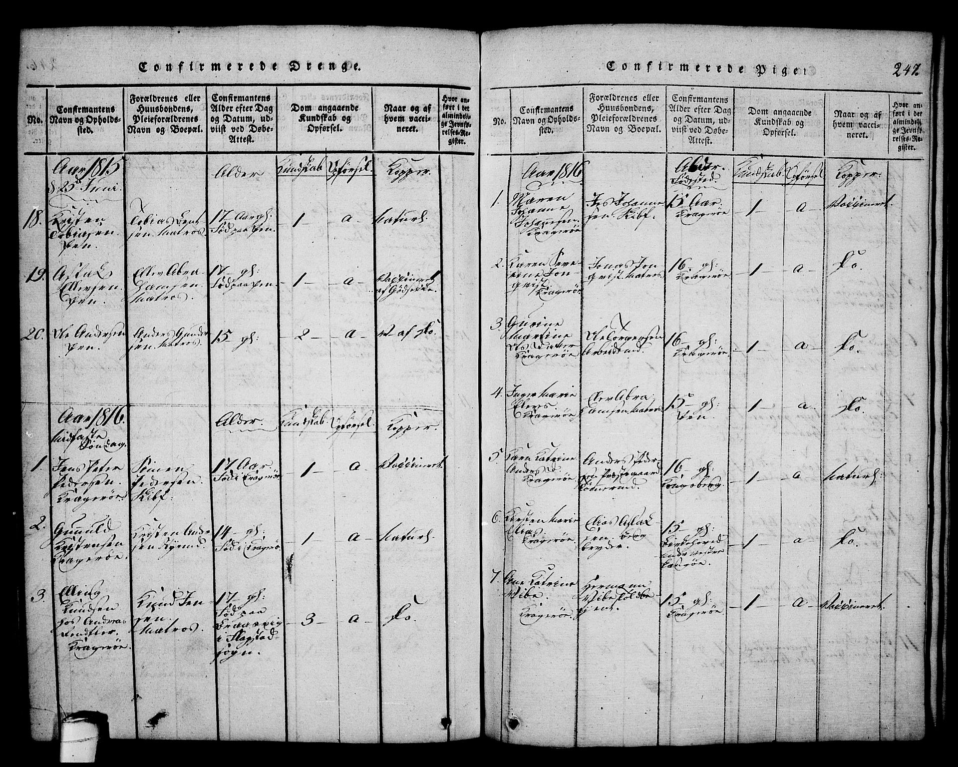 Kragerø kirkebøker, SAKO/A-278/G/Ga/L0002: Parish register (copy) no. 2, 1814-1831, p. 247
