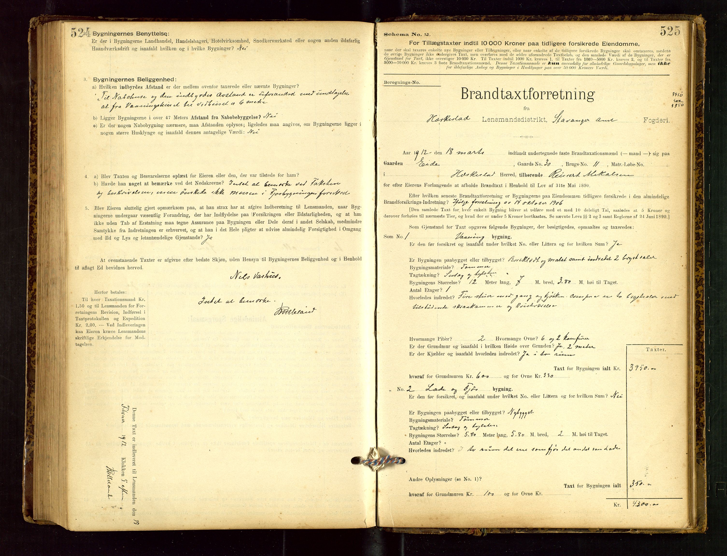 Heskestad lensmannskontor, SAST/A-100304/Gob/L0001: "Brandtaxationsprotokol", 1894-1915, p. 524-525